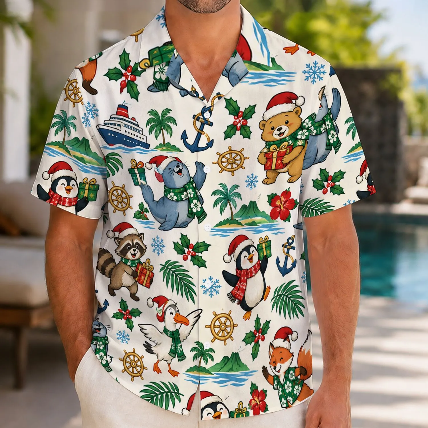 Festive Holiday Animal Cruise Celebration for Christmas Voyages and Family Getaways Hawaiian Shirt - 1