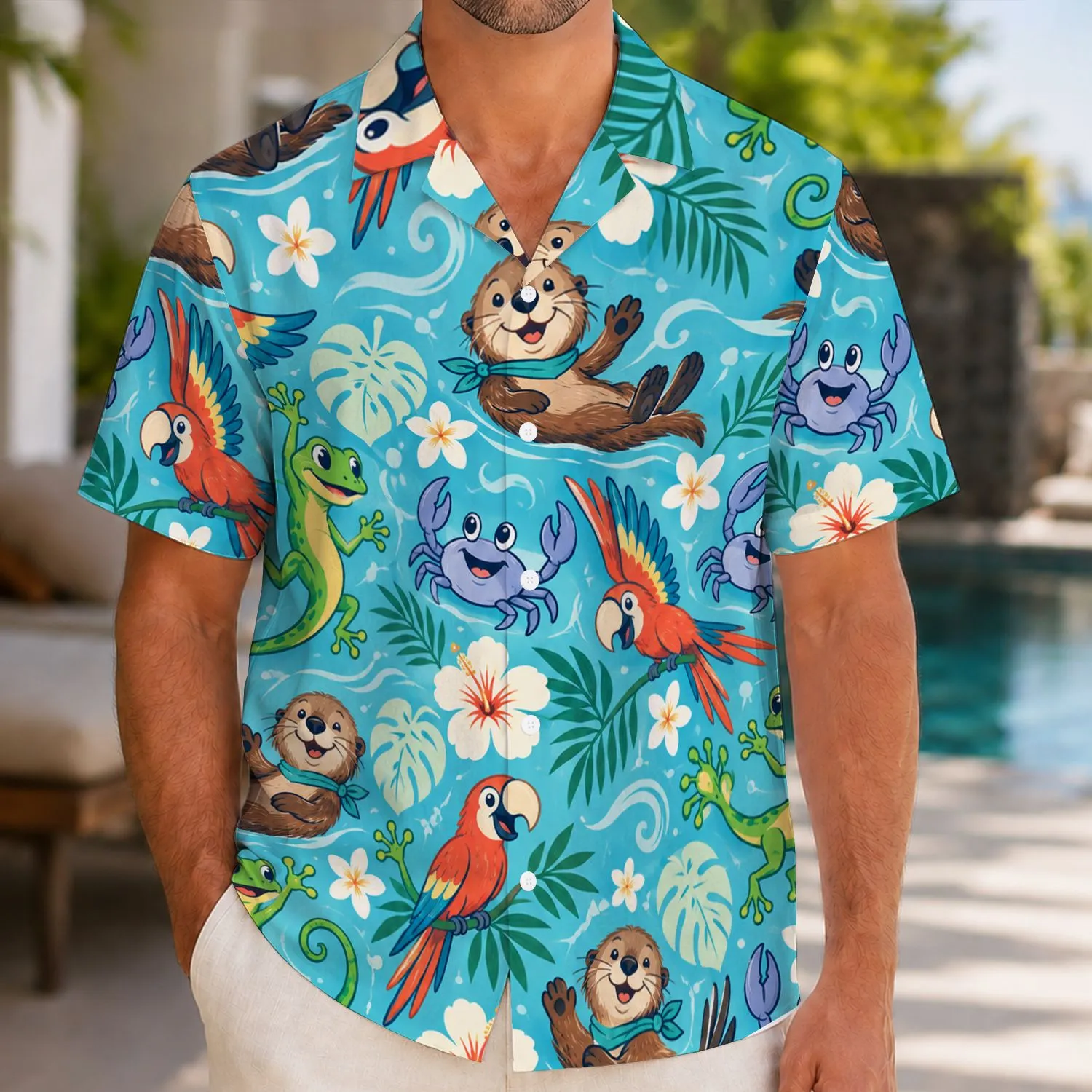 Cheerful Tropical Animal Friends for Family Beach Getaways and Summer Island Adventures Hawaiian Shirt - 1
