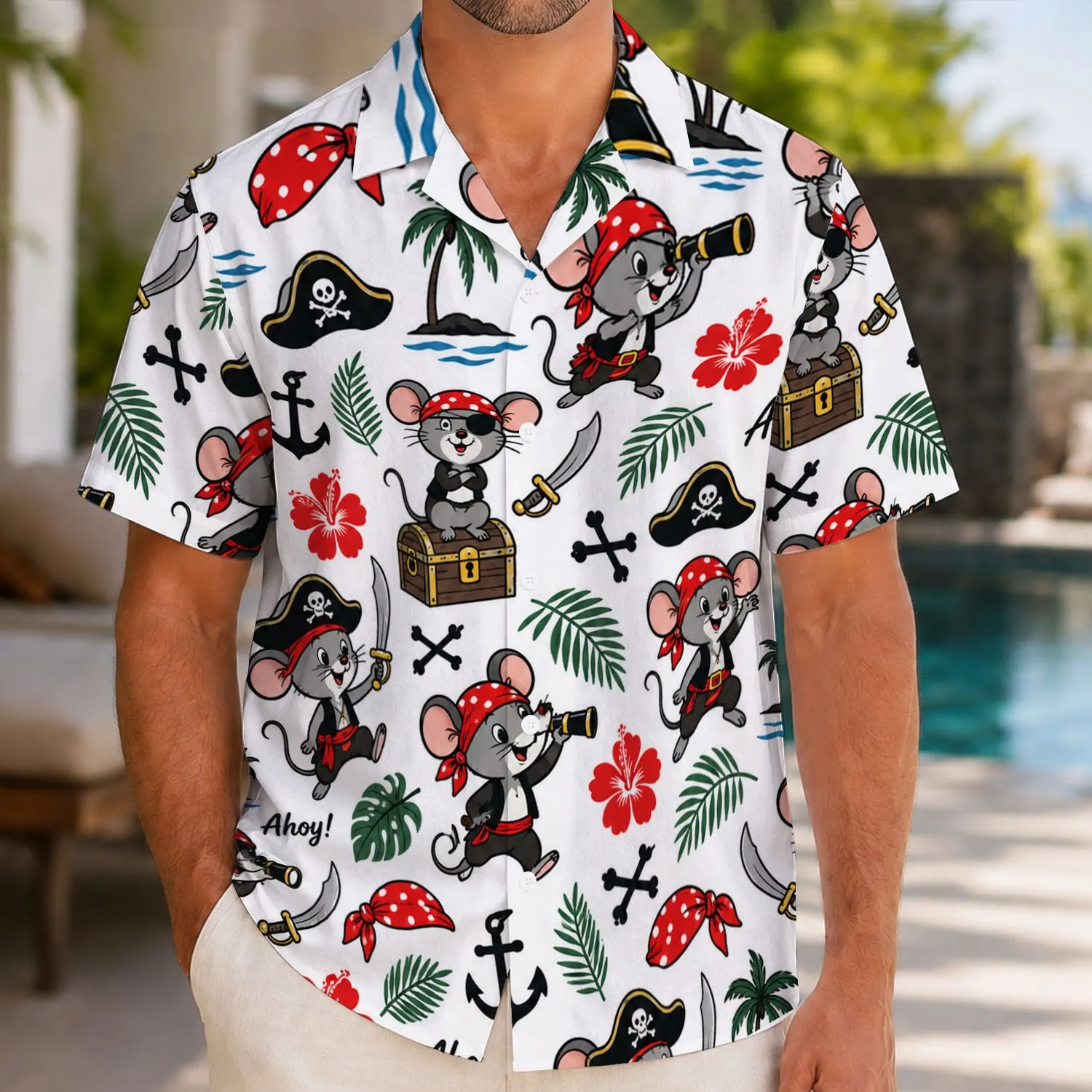Pirate Mouse Nautical Motifs for Cruise Night Adventures and Island Getaways Hawaiian Shirt - 1