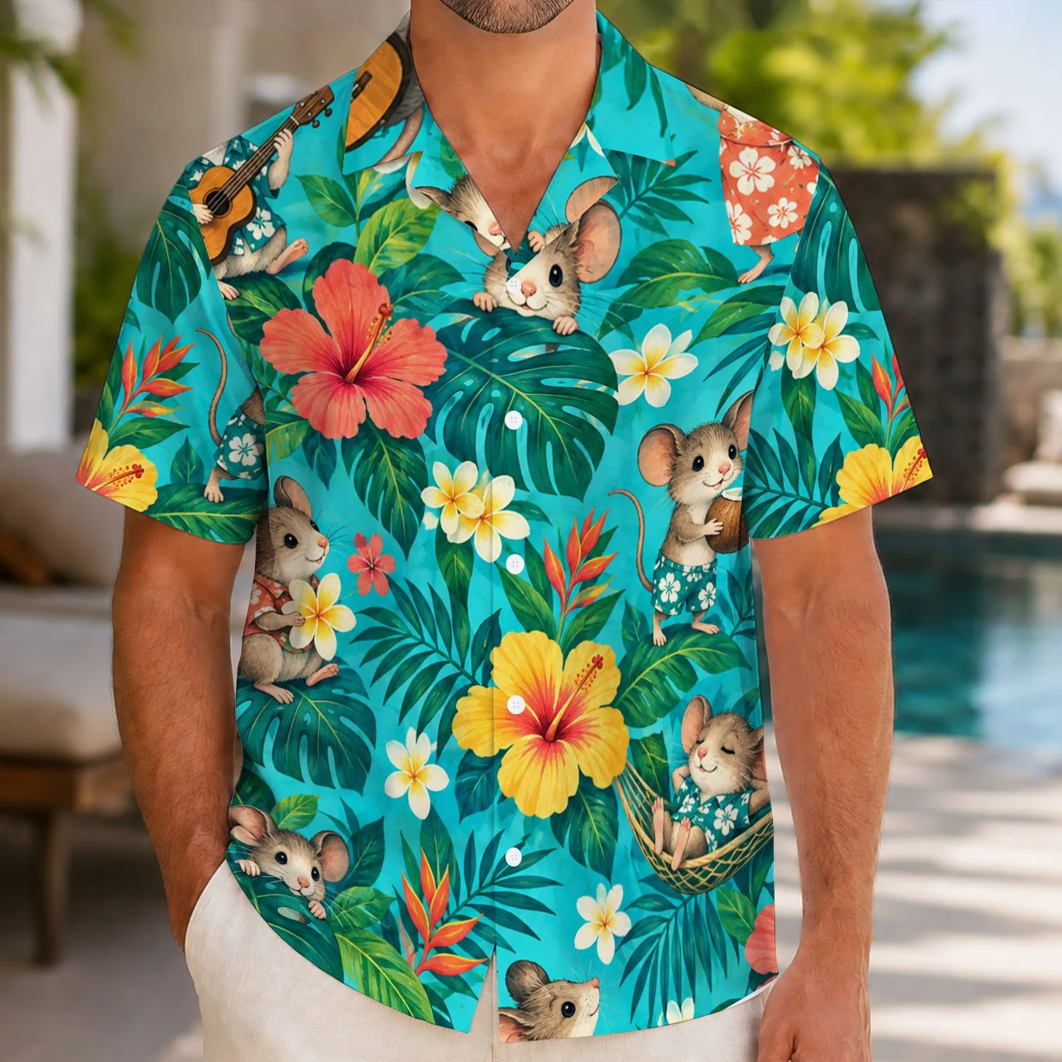 Playful Tropical Mice and Island Flowers for Sunny Beach Days and Summer Getaways Hawaiian Shirt - 1