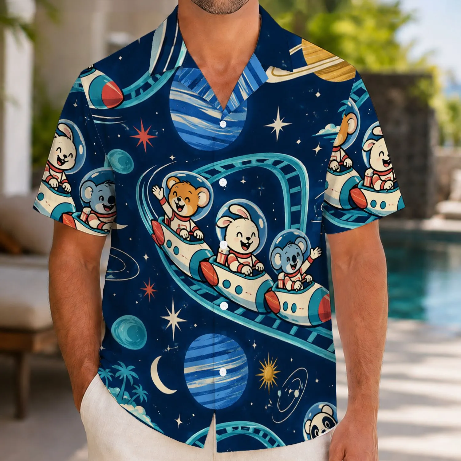 Cosmic Coaster Astronauts And Starry Planets For Summer Getaways And Space Lovers Hawaiian Shirt - 1
