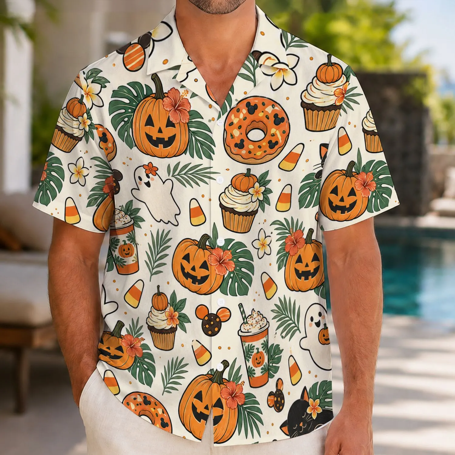 Halloween Pumpkins, Spooky Treats and Autumn Icons for a Festive Family Cruise Vacation Hawaiian Shirt - 1
