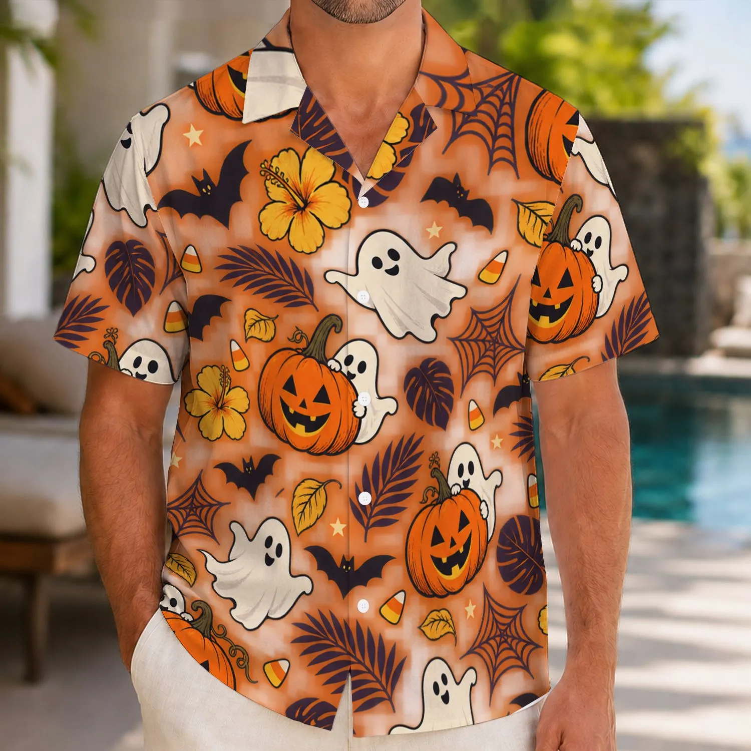 Playful Ghosts and Jack-o-Lanterns for Halloween Parties and Family Cruise Getaways Hawaiian Shirt - 1