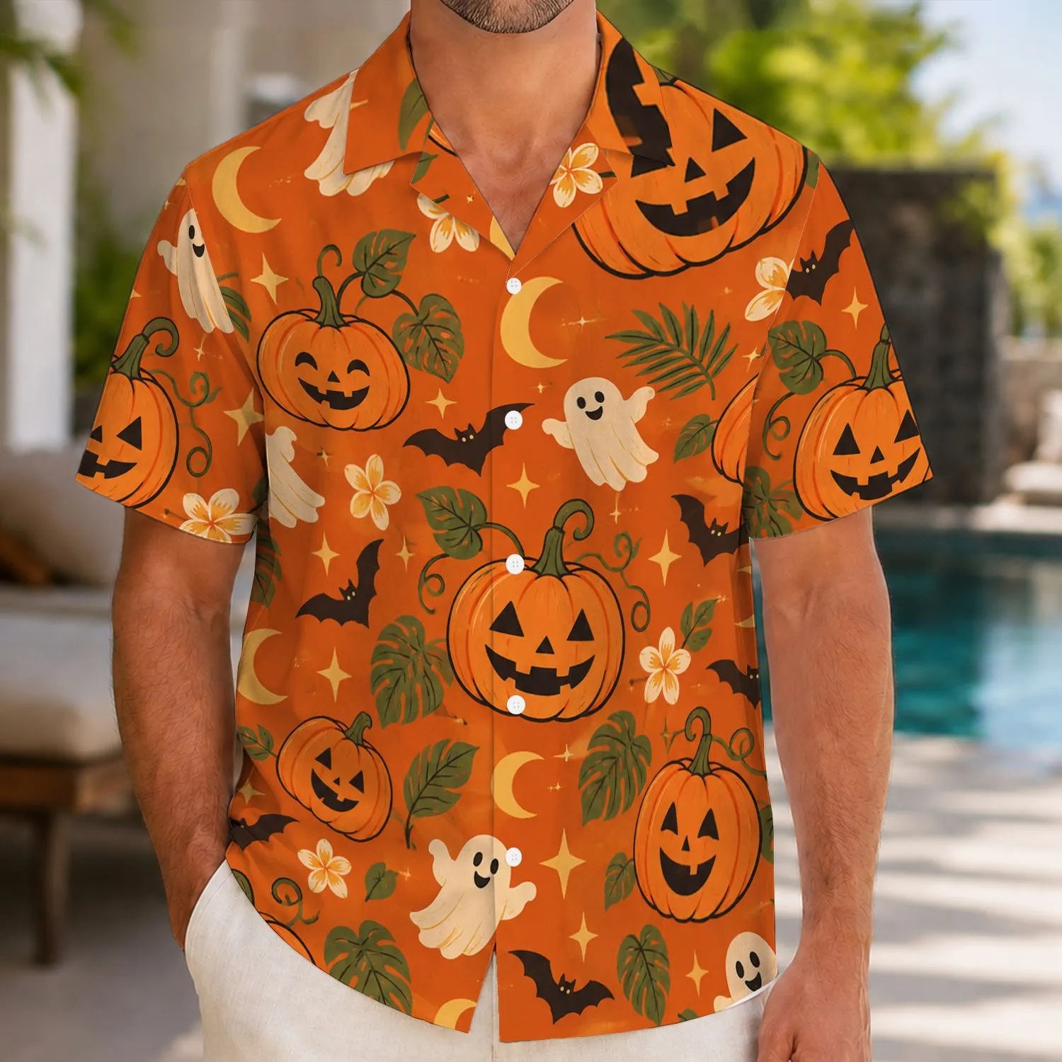 Pumpkin Ghosts And Bats For Spooky Autumn Halloween Party Celebrations Hawaiian Shirt - 1