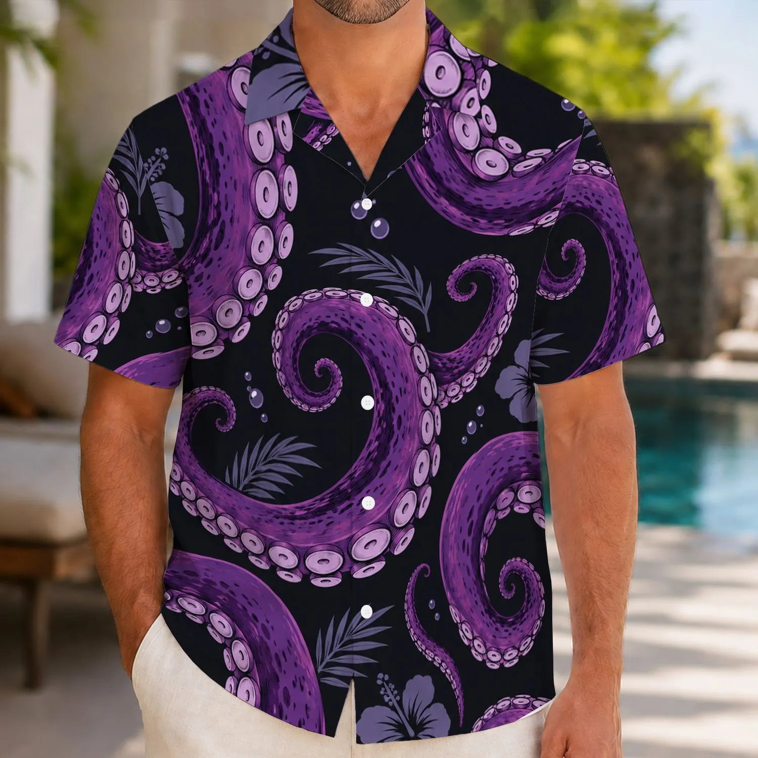 Purple Octopus Tentacles for Halloween Villain Cosplay and Aquarium Parties Hawaiian Shirt - 1