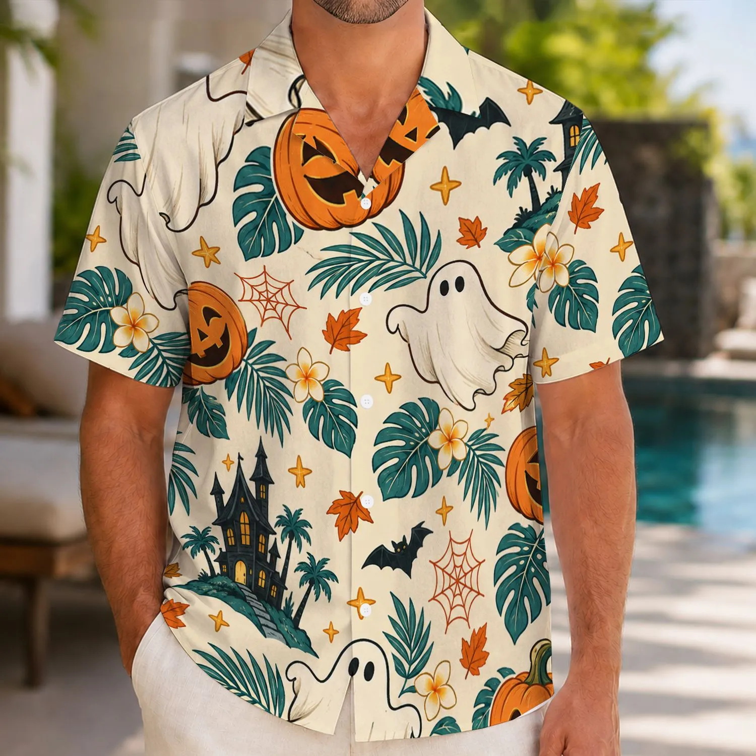 Ghosts, Jack-O'-Lanterns & Haunted Castle for a Playful Halloween Party Getaway Hawaiian Shirt - 1