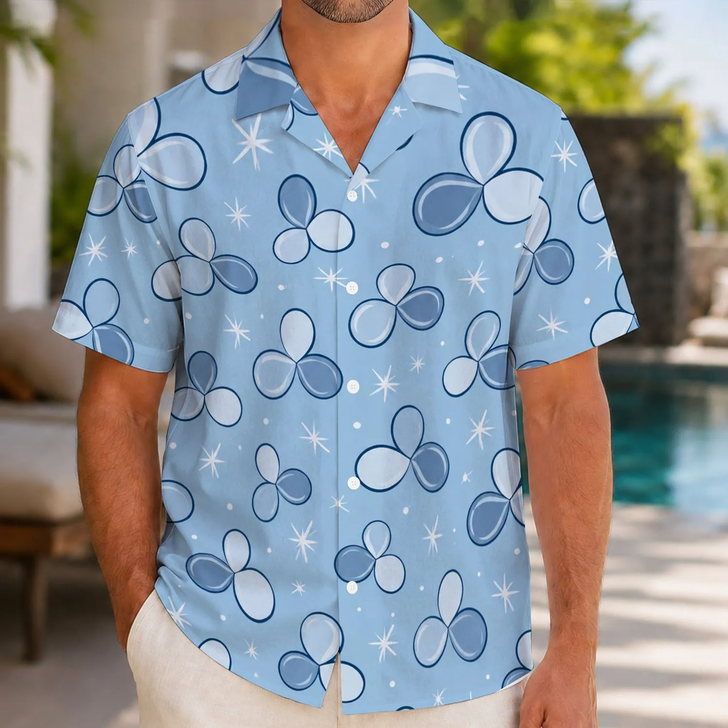 Pastel Blue Resort Motifs for Sunny Park Days and Vacation Getaways Hawaiian Shirt - 1