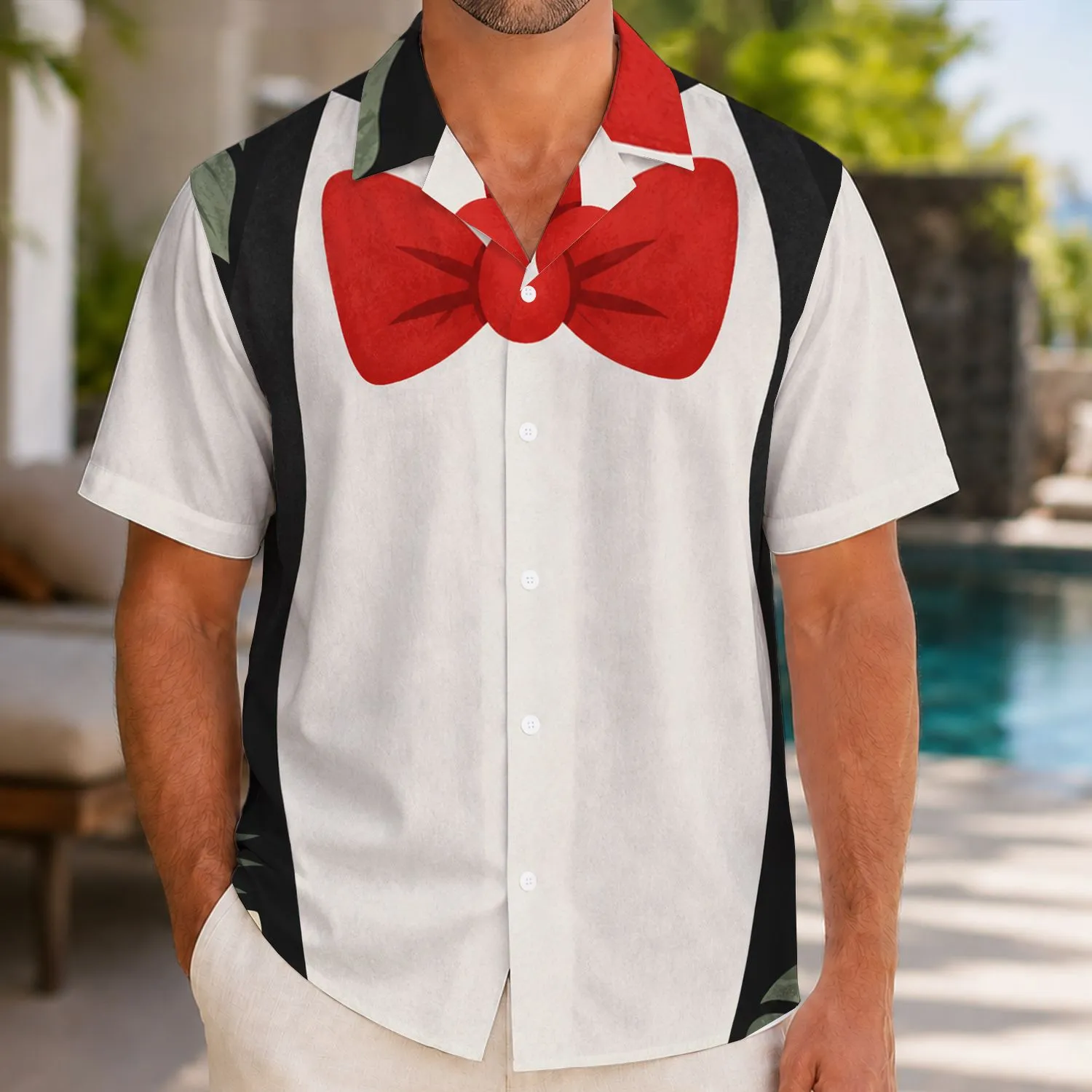 Penguin Tuxedo With Red Bow Tie for Playful Island Getaways and Cosplay Fans Hawaiian Shirt - 1