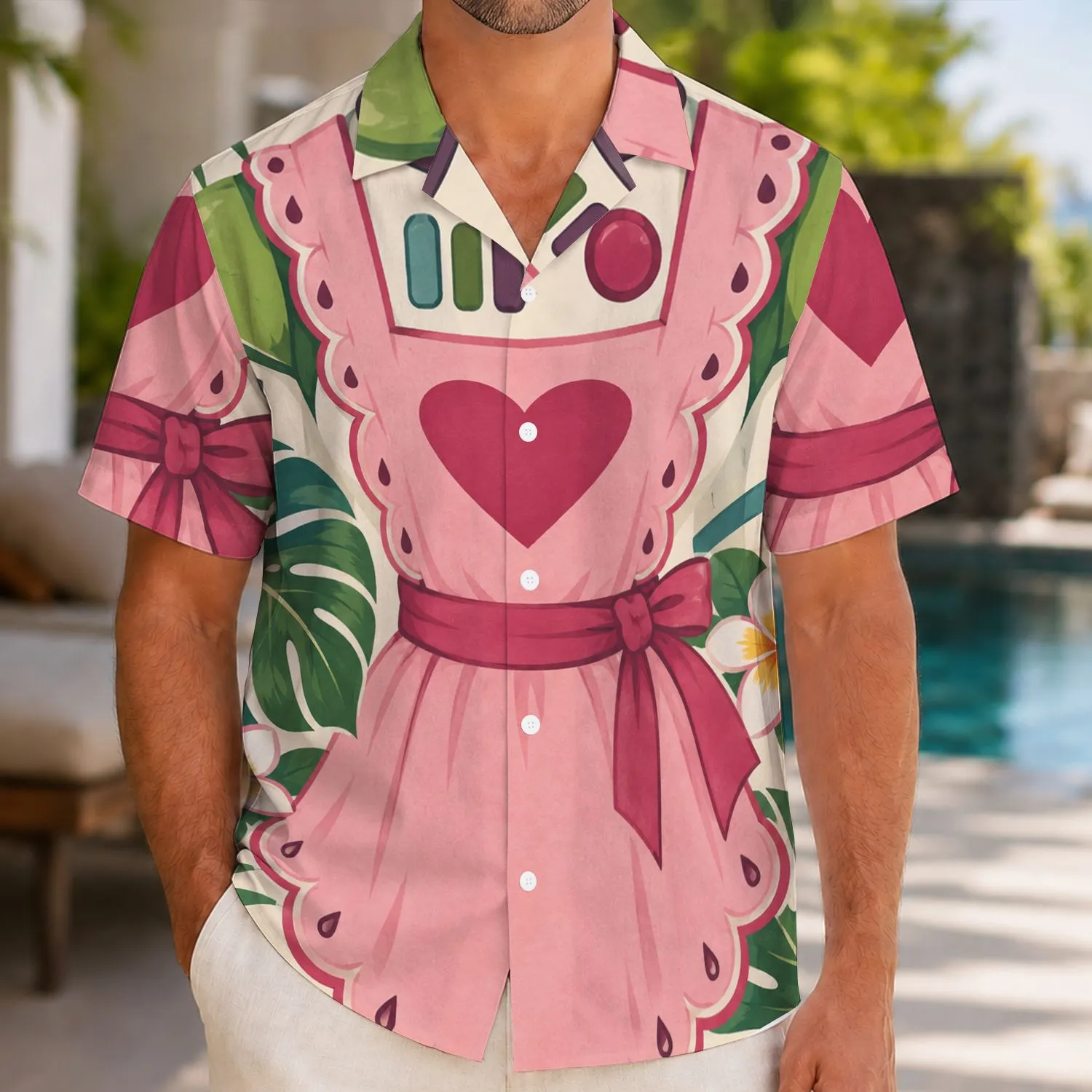 Pink Heart Apron and Retro Space Suit for Costume Parties and Playful Birthday Celebrations Hawaiian Shirt - 1