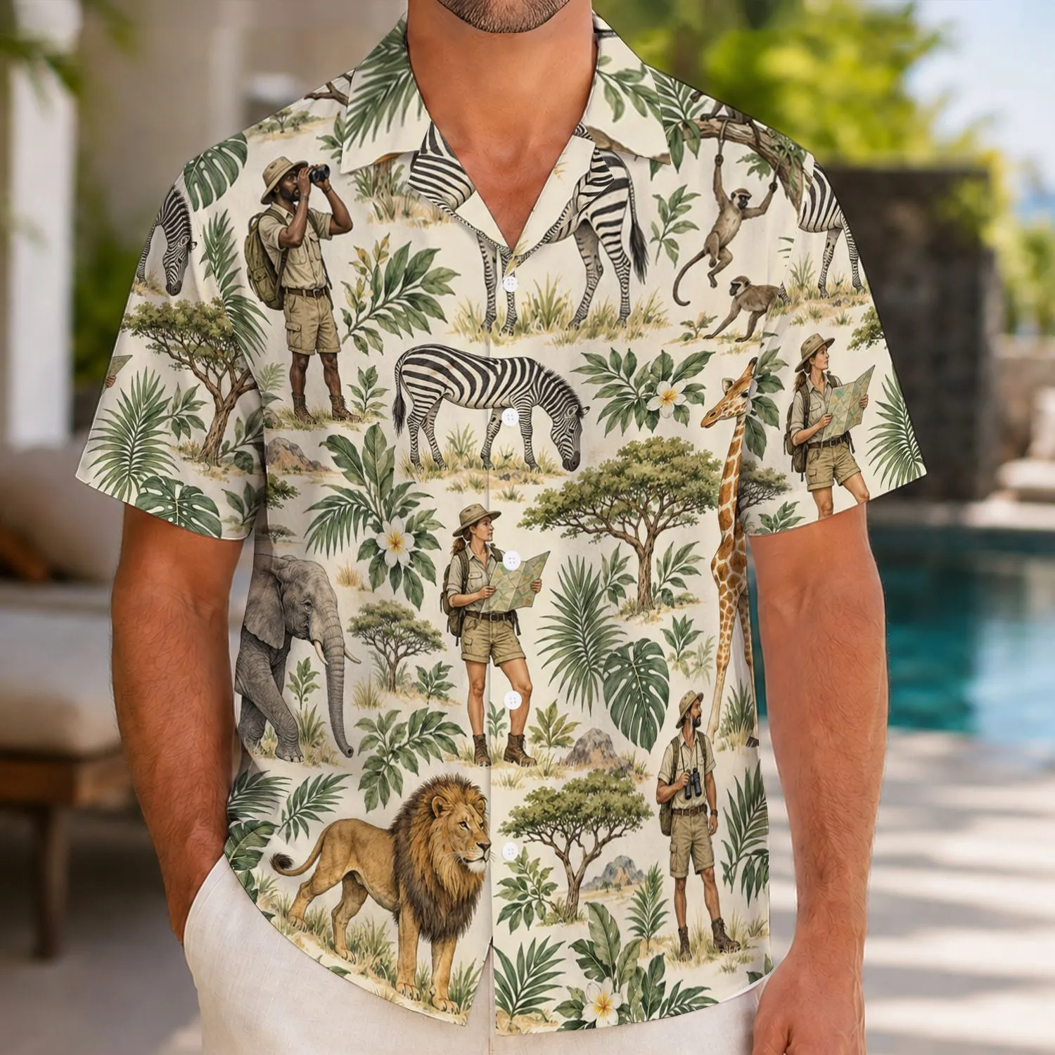 Safari Animals And Tropical Wildlife For Summer Travel And Family Adventure Getaways Hawaiian Shirt - 1