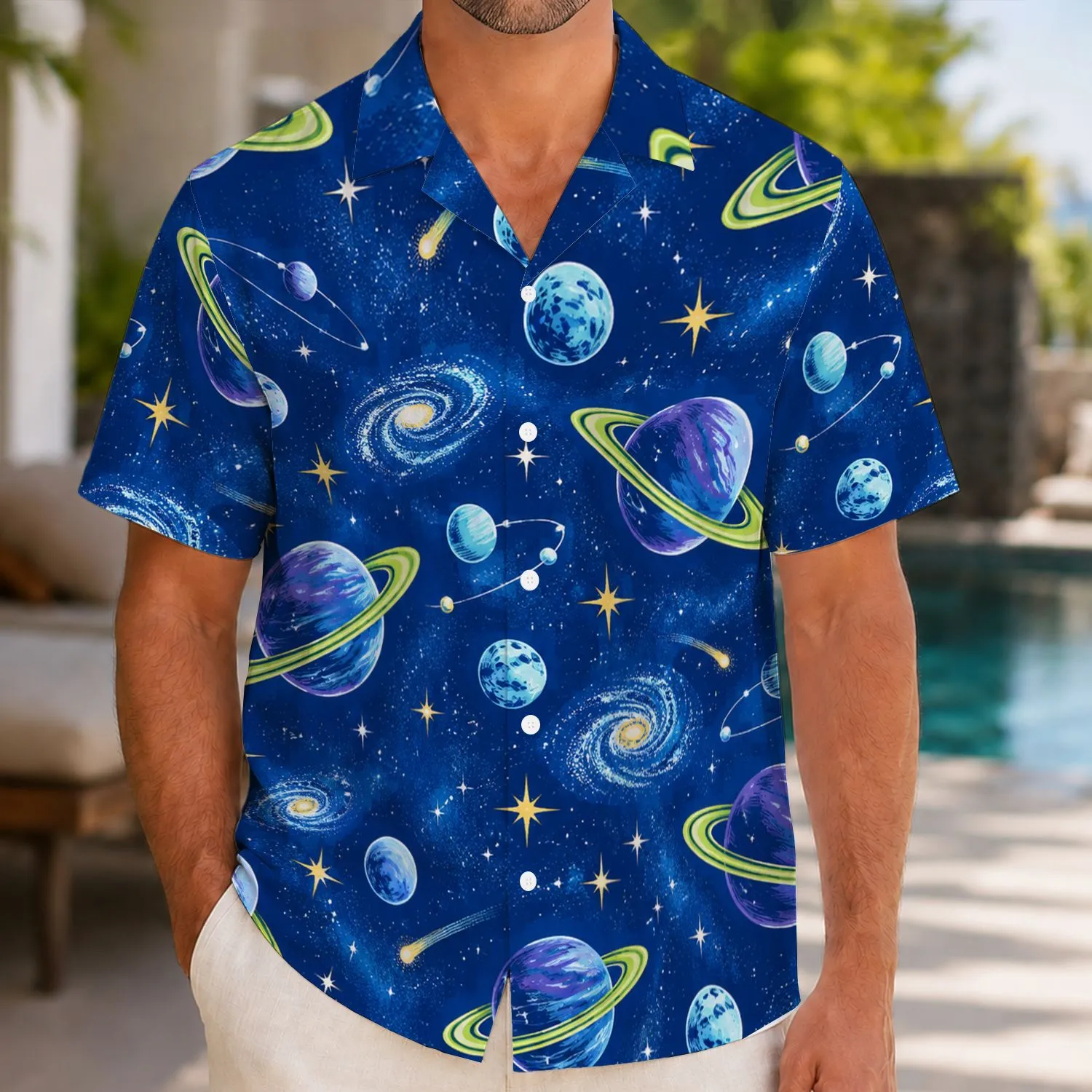 Cosmic Planet and Starfield Style for Halloween Parties and Sci-Fi Cosplay Enthusiasts Hawaiian Shirt - 1