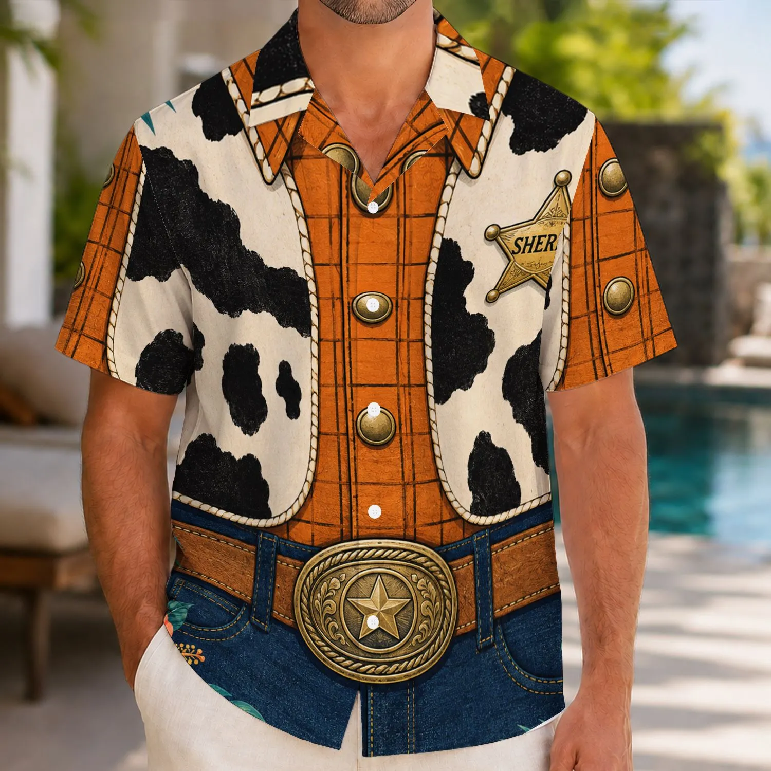 Cowboy Sheriff Costume Look for Halloween Parties and Western Theme Celebrations Hawaiian Shirt - 1