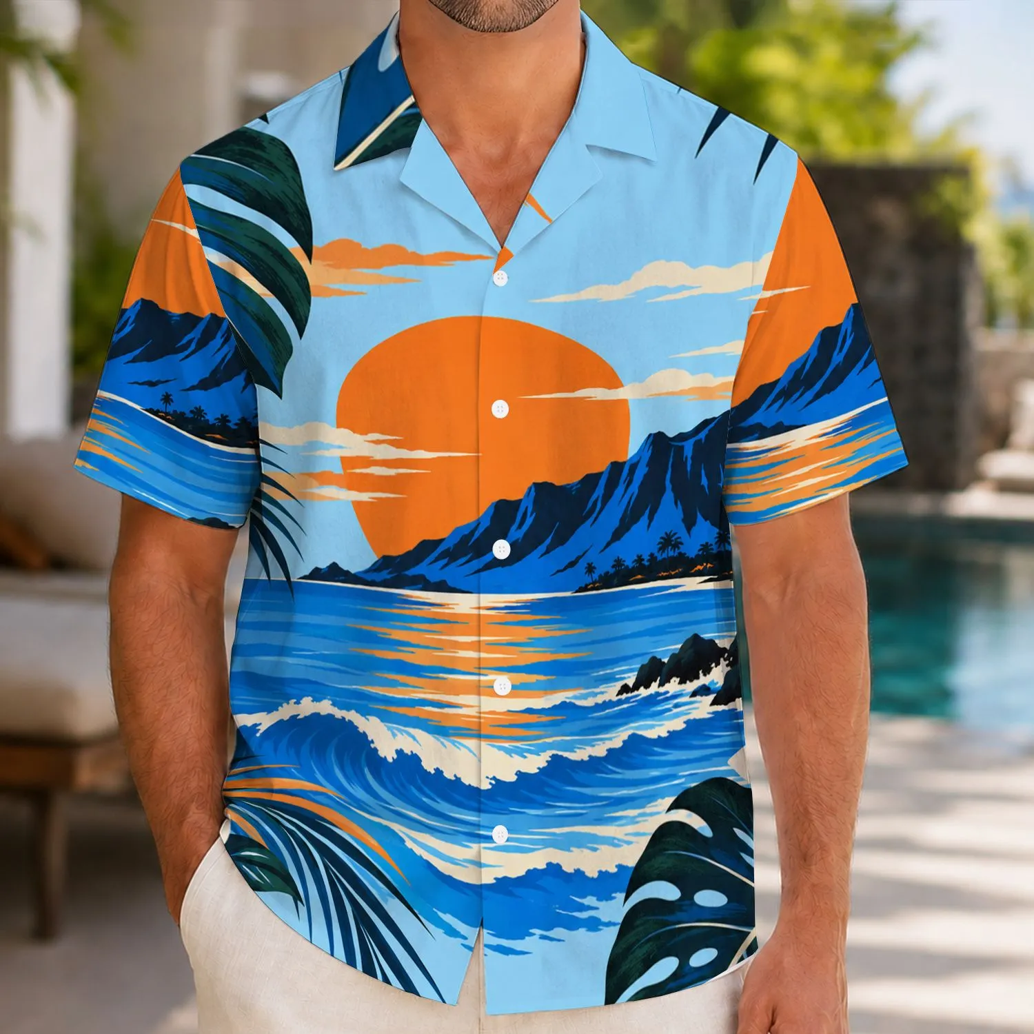 Orange Black And Blue Tropical Color Blocks For Halloween Costume Parties Hawaiian Shirt - 1
