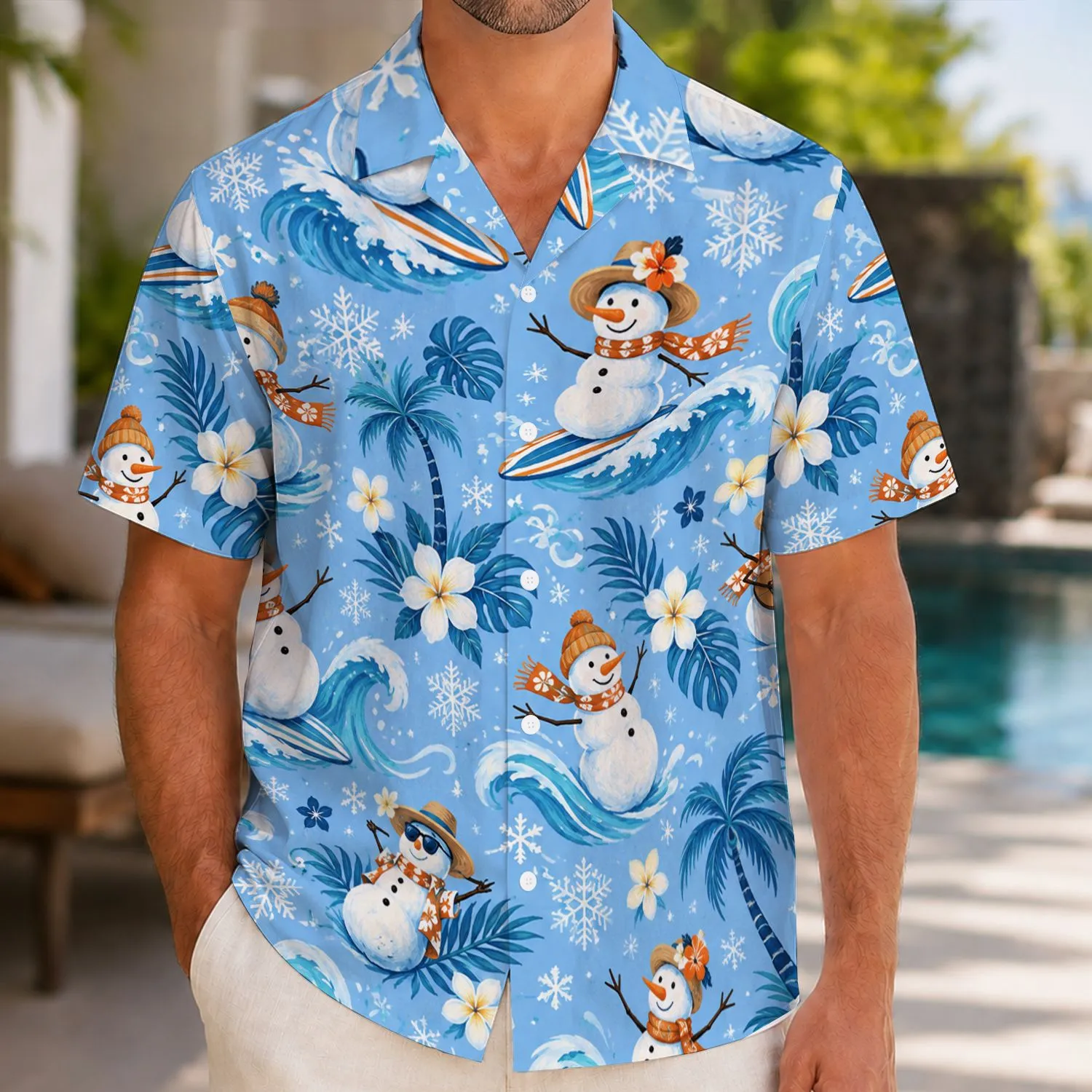 Cheerful Snowman Winter Whimsy for Tropical Getaways and Sunny Summer Beach Days Hawaiian Shirt - 1