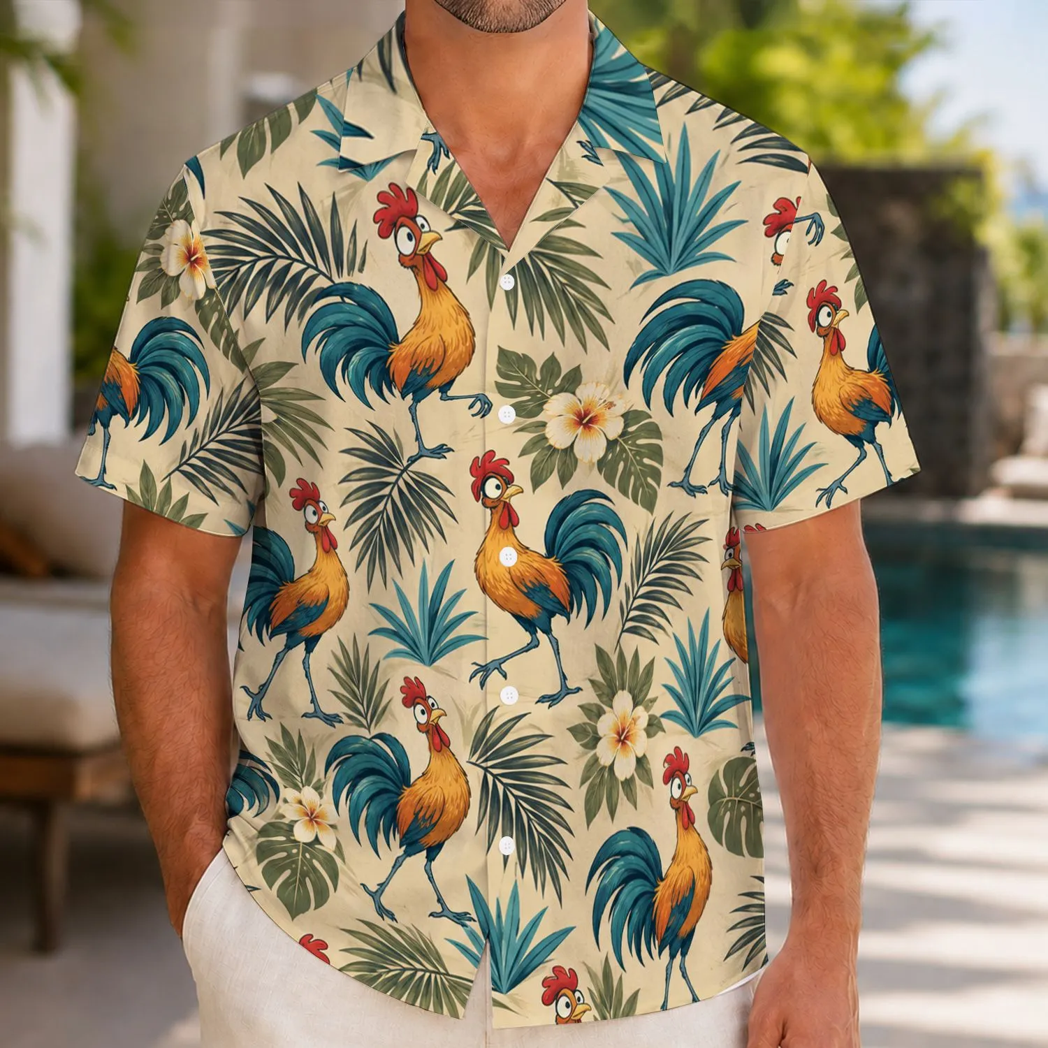 Whimsical Tropical Roosters for Sunny Island Getaways and Relaxed Summer Beach Days Hawaiian Shirt - 1