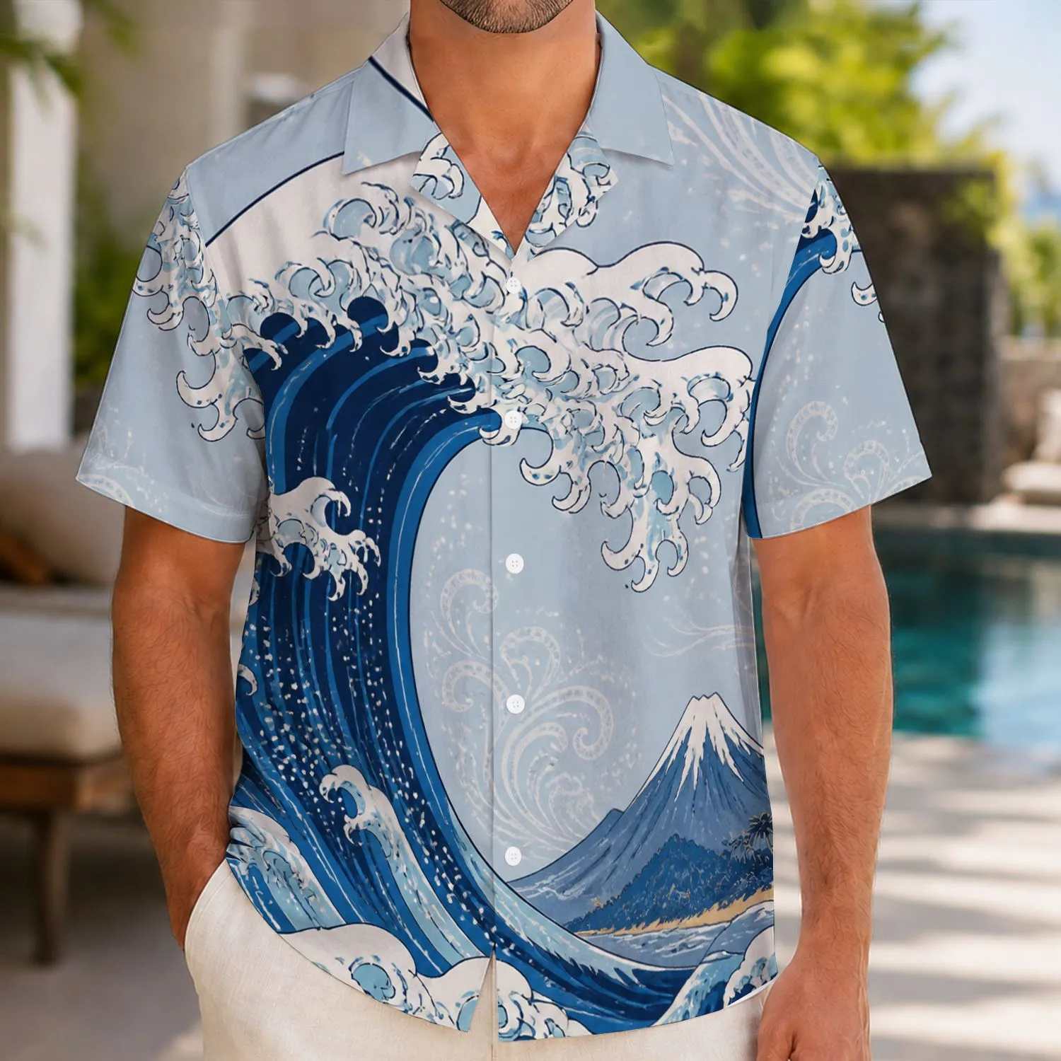Japanese Ukiyo-E Wave Scene for Coastal Vacations, Island Escapes, and Resort Travel Hawaiian Shirt - 1