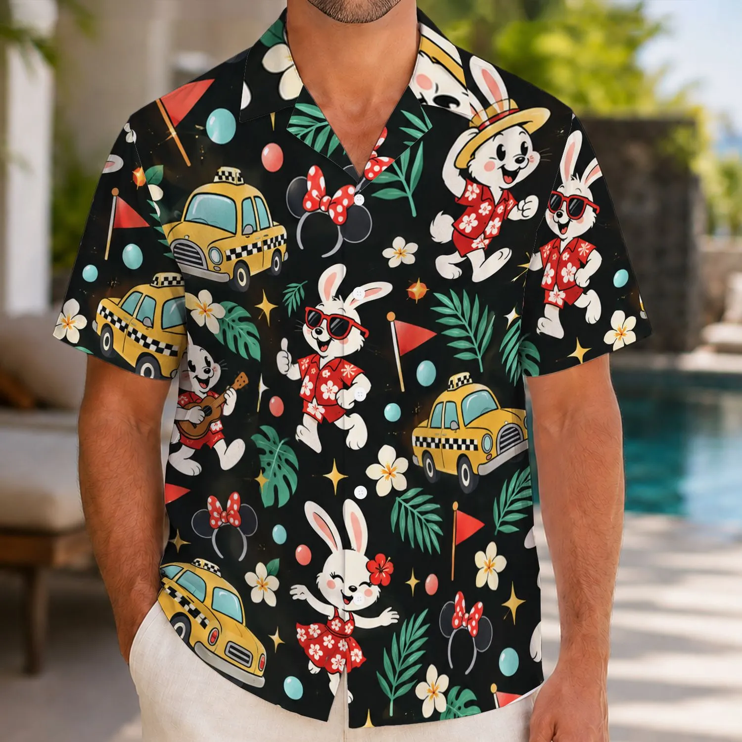 Vintage Rabbit Taxi Cab Vacation Style for Theme Park Family Trips and Getaways Hawaiian Shirt - 1