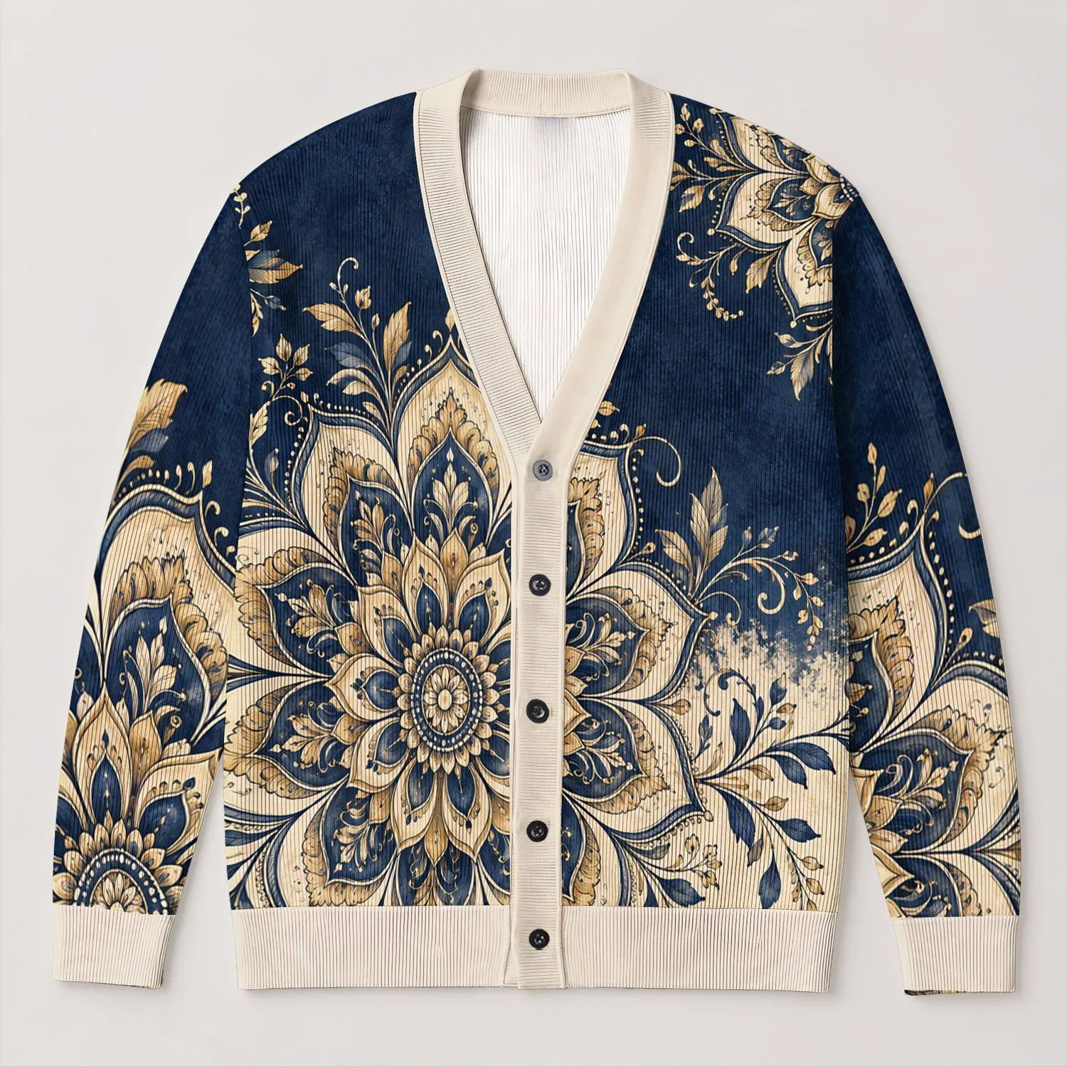 Bohemian Mandala Florals for Everyday Layering and Cozy Autumn Outings All-over Print Knitted Cardigan - 1