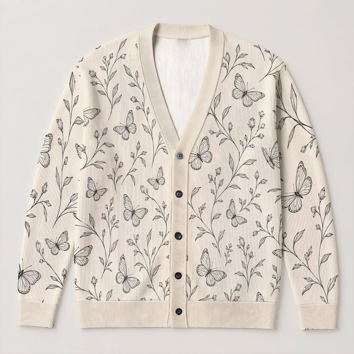 Butterfly and Botanical Motifs for Soft Everyday Layering and Springtime Style for Women All-over Print Knitted Cardigan - 1