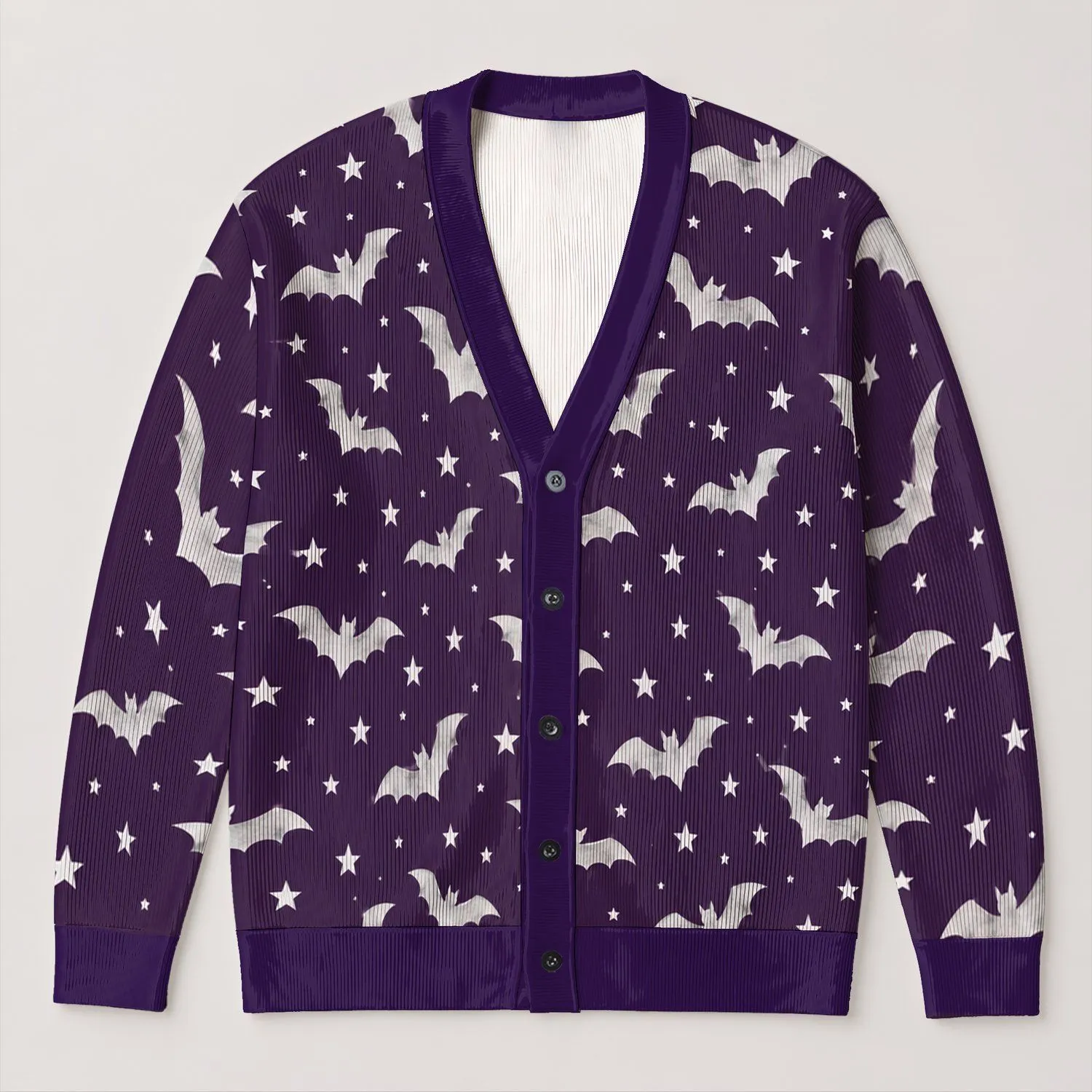 Silver Bats And Stars For Spooky Halloween Nights And Everyday Autumn Style All-over Print Knitted Cardigan - 1