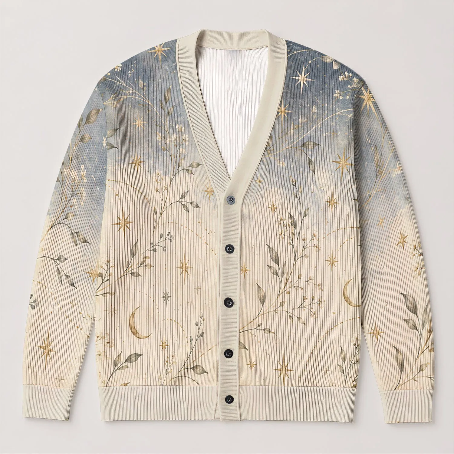 Celestial Star Trails And Botanical Vines For Dreamy Everyday Layering This Autumn All-over Print Knitted Cardigan - 1