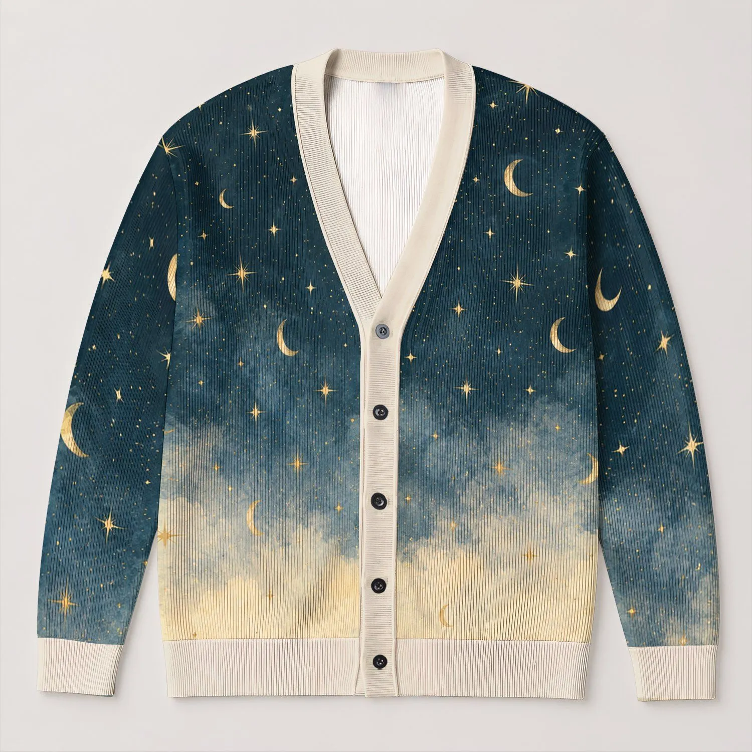 Celestial Crescent Moons And Stars For Cozy Everyday Layering All-over Print Knitted Cardigan - 1
