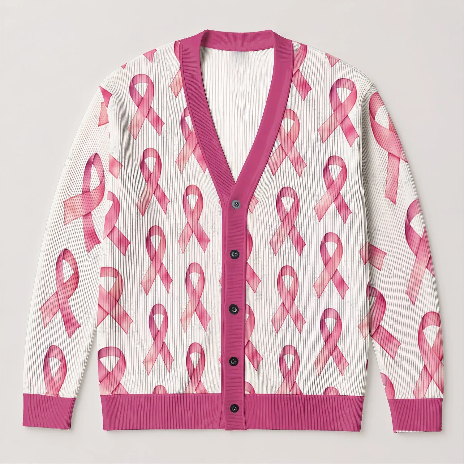 Pink Ribbon Breast Cancer Awareness Support For Survivors, Caregivers And Advocates All-over Print Knitted Cardigan - 1