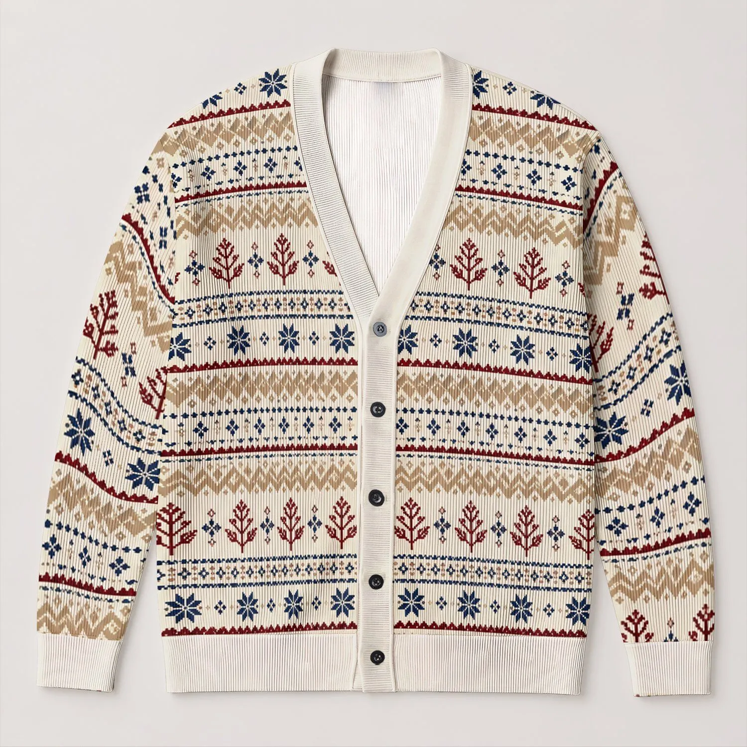 Vintage Nordic Geometric Motifs for Cozy Autumn Winter Layering Women All-over Print Knitted Cardigan - 1