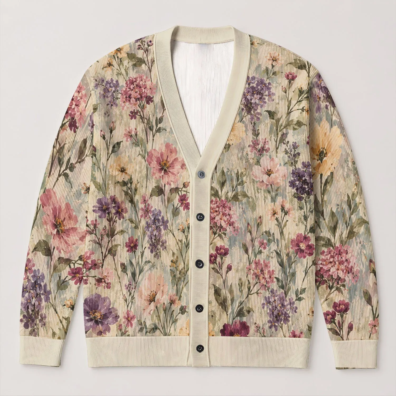 Vintage Wildflower Blooms For Relaxed Garden Days And Everyday Cottage Style Women All-over Print Knitted Cardigan - 1
