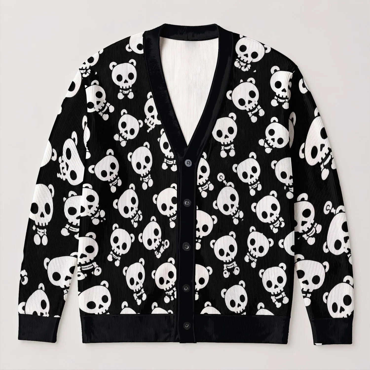 Playful White Skull Motifs for Cozy Autumn Days and Everyday Alternative Style All-over Print Knitted Cardigan - 1