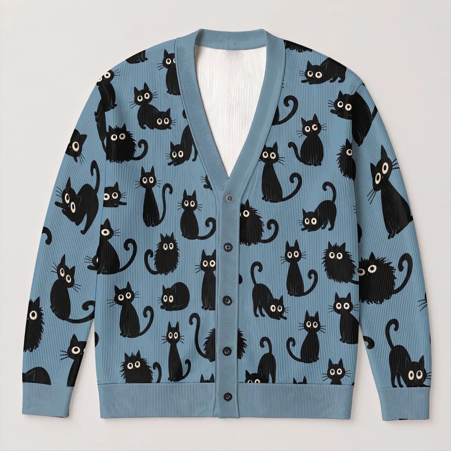 Playful Black Cat Silhouettes for Cozy Everyday Autumn Layering and Feline Lovers All-over Print Knitted Cardigan - 1