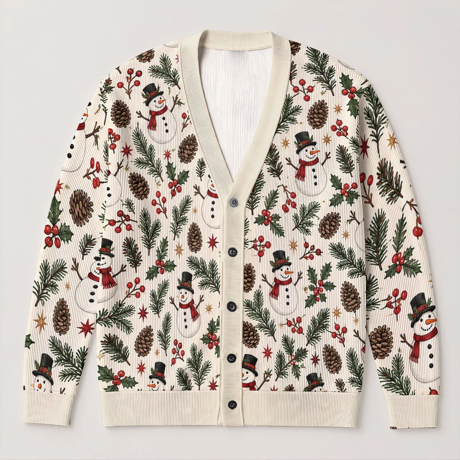 Snowmen And Evergreen Boughs For Cozy Holiday Gatherings And Winter Days All-over Print Knitted Cardigan - 1