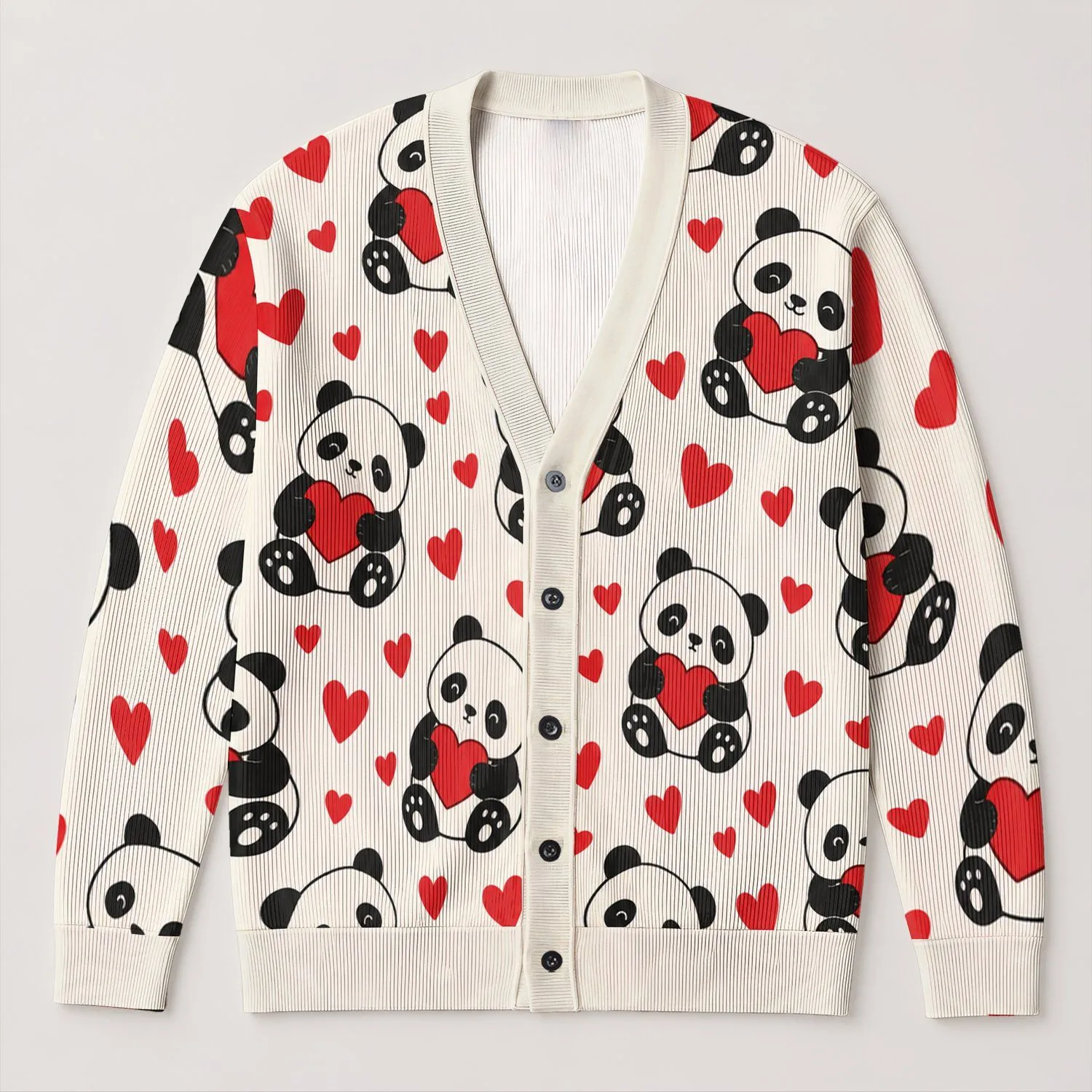 Cute Panda Hearts for Cozy Autumn Layering and Sweet Everyday Style All-over Print Knitted Cardigan - 1