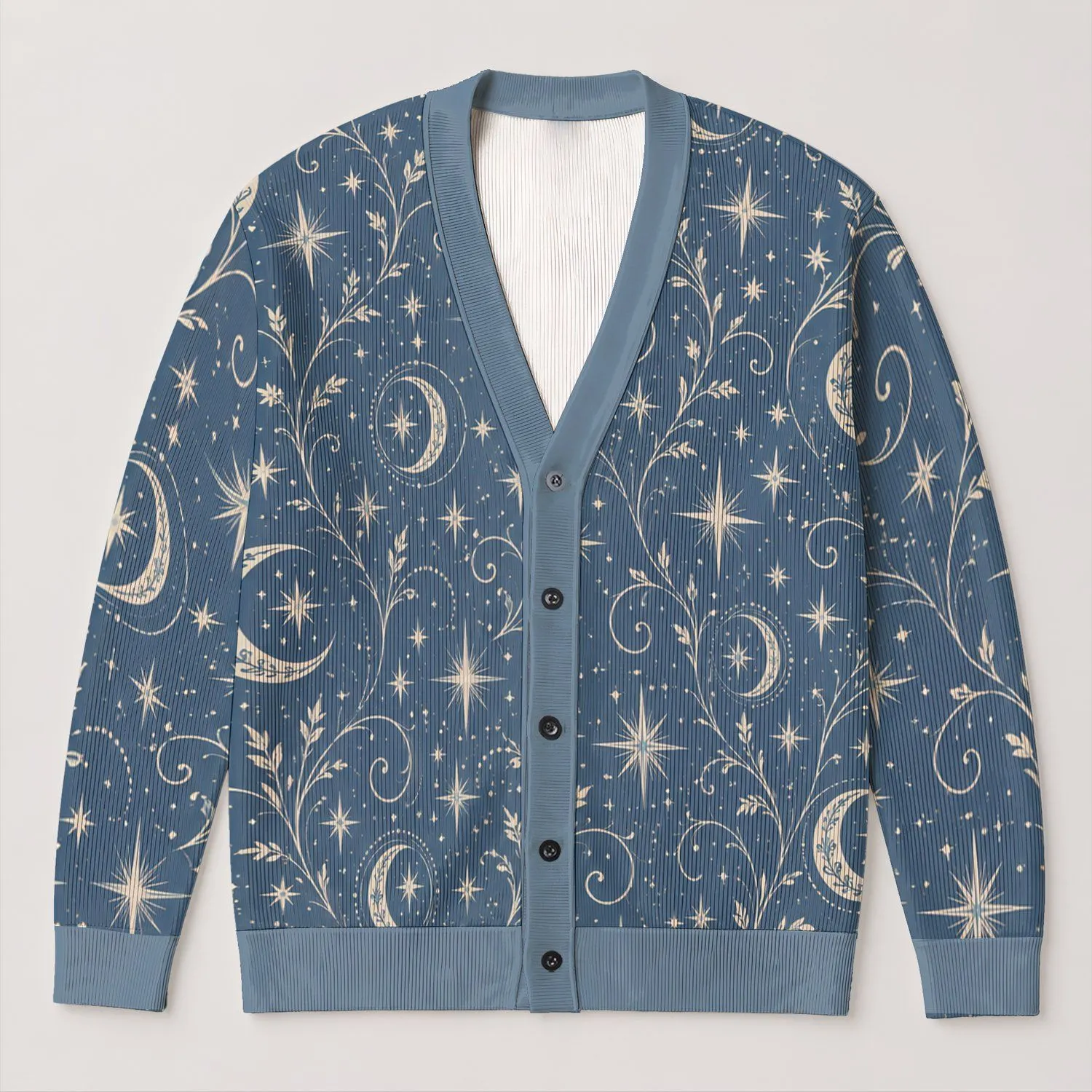 Ivory Celestial Stars and Swirls for Cozy Autumn Layering and Everyday Wear All-over Print Knitted Cardigan - 1