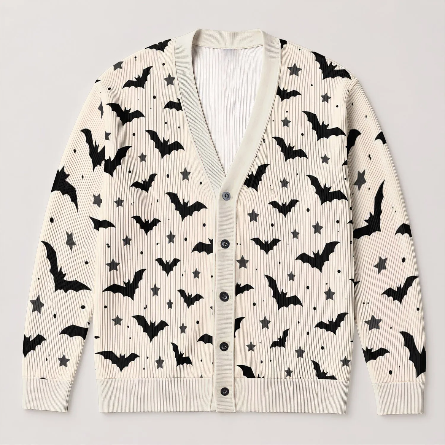 Black Bats and Charcoal Stars for Halloween Nights and Cozy Autumn Everyday Style All-over Print Knitted Cardigan - 1