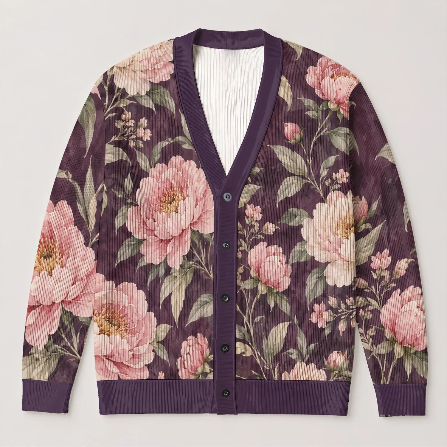 Vintage Peony Blooms for Cozy Fall Days, Romantic Garden Style for Women and Teens All-over Print Knitted Cardigan - 1