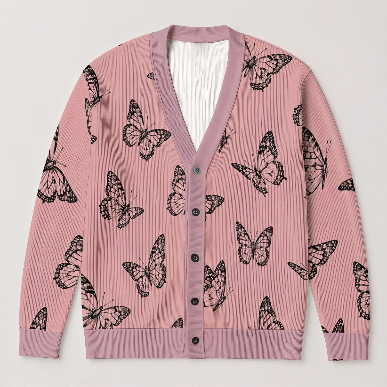 Monochrome Butterfly Motifs for Romantic Everyday Layering and Soft Feminine Style All-over Print Knitted Cardigan - 1