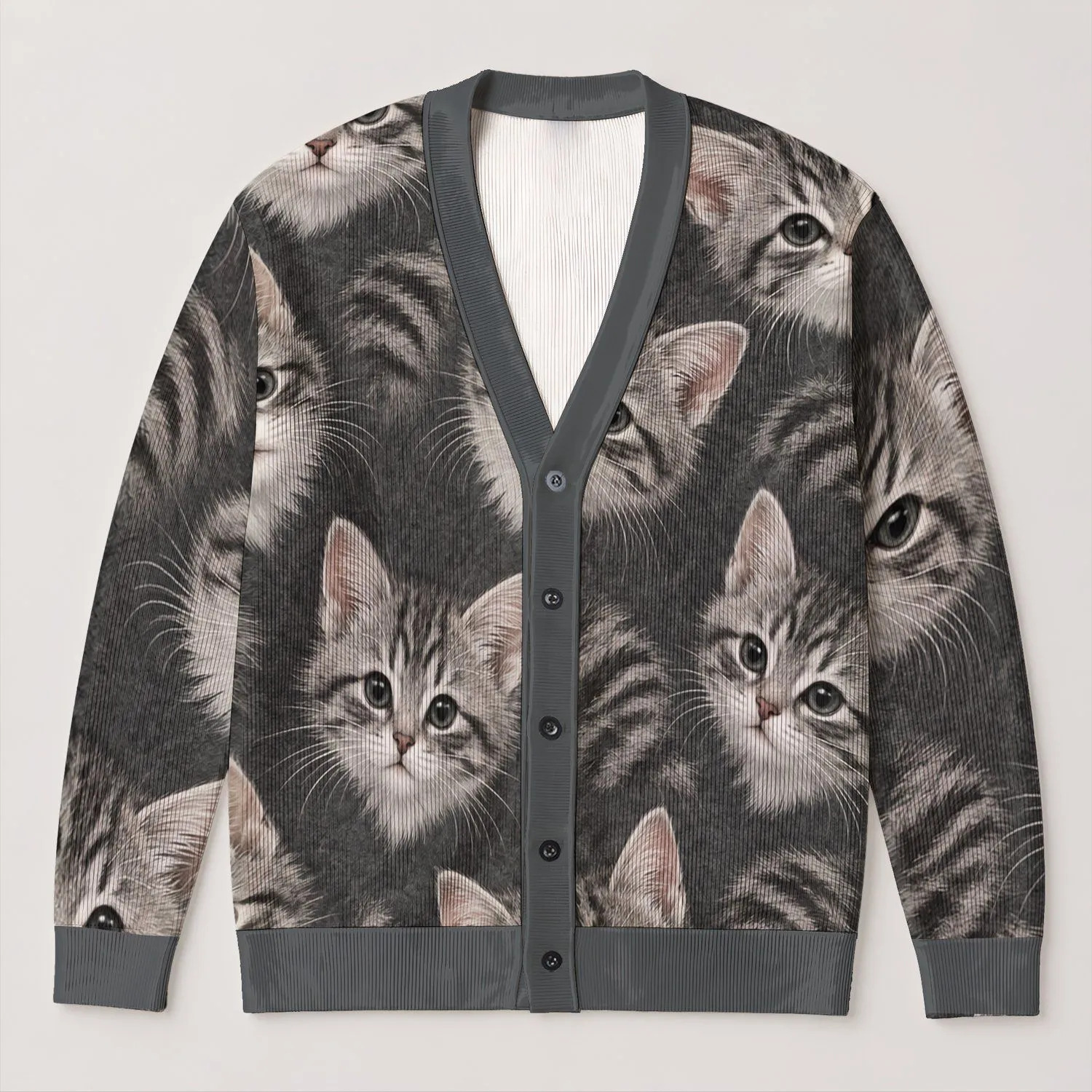 Tabby Kitten Faces for Cozy Everyday Layering, Casual Autumn Outfits and Cat Lovers All-over Print Knitted Cardigan - 1