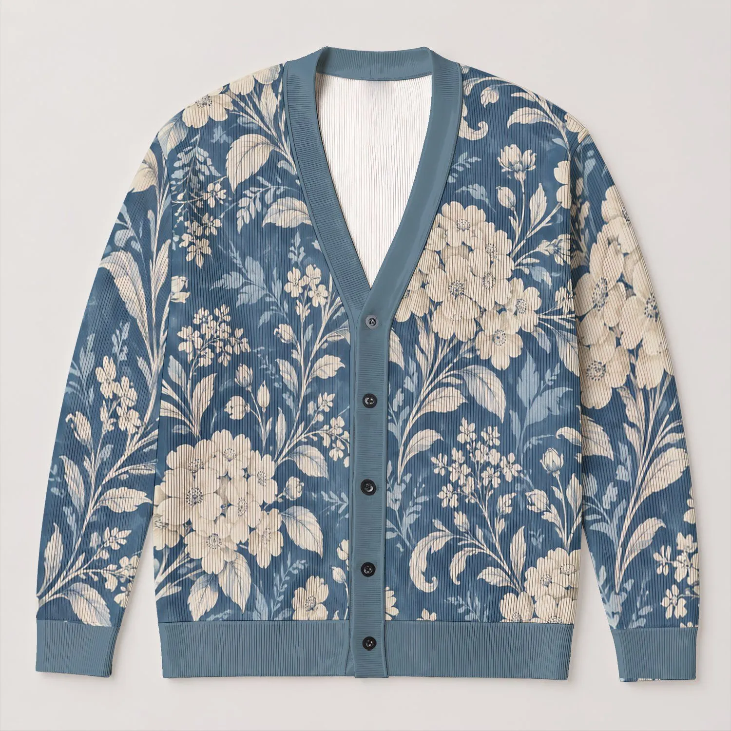 Cream Wildflower Vines for Coastal Evenings, Everyday Wear, and Relaxed Getaways All-over Print Knitted Cardigan - 1