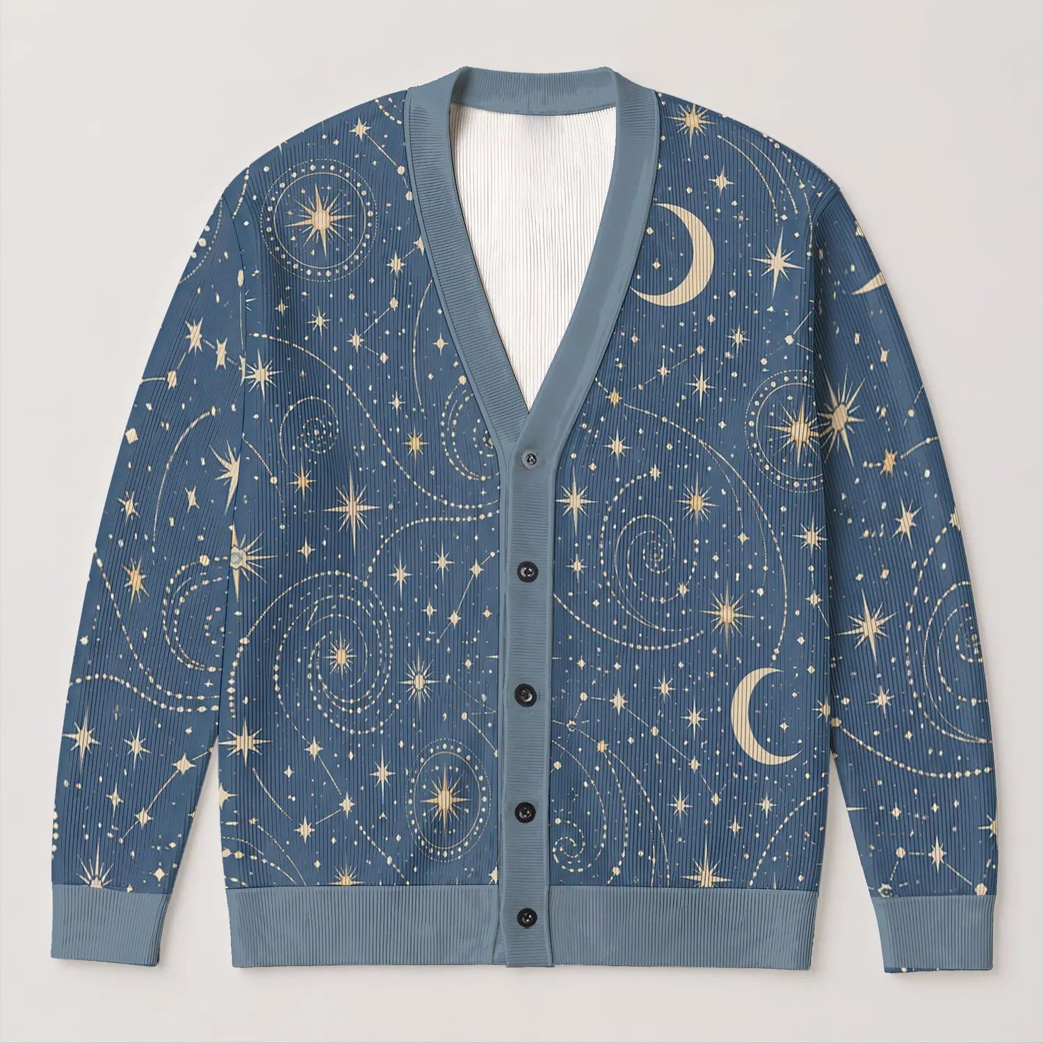 Celestial Moon And Star Motifs For Dreamy Halloween And Autumn Night Style All-over Print Knitted Cardigan - 1