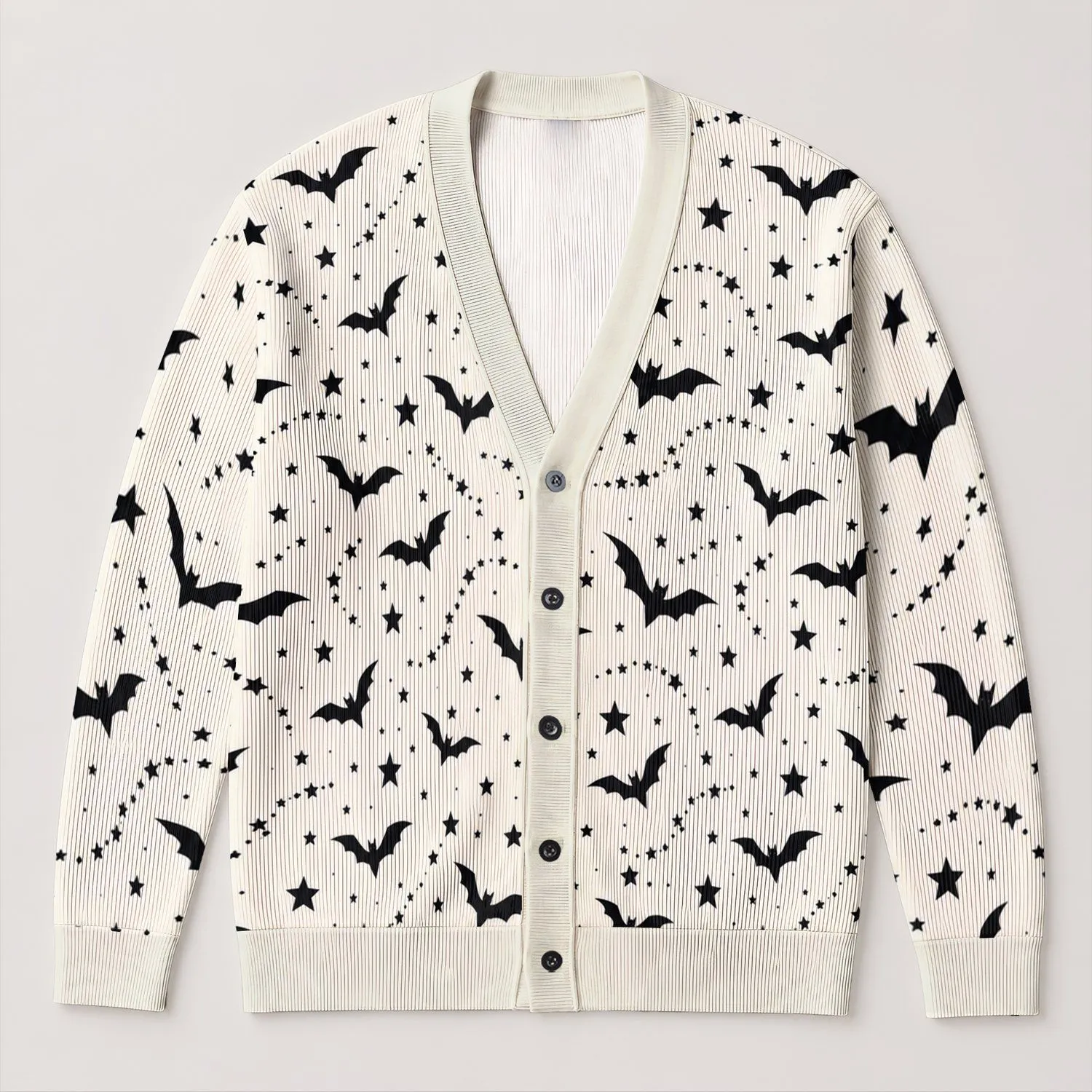 Black Bat And Star Motifs For Halloween Nights And Cozy Autumn Layering For Women All-over Print Knitted Cardigan - 1