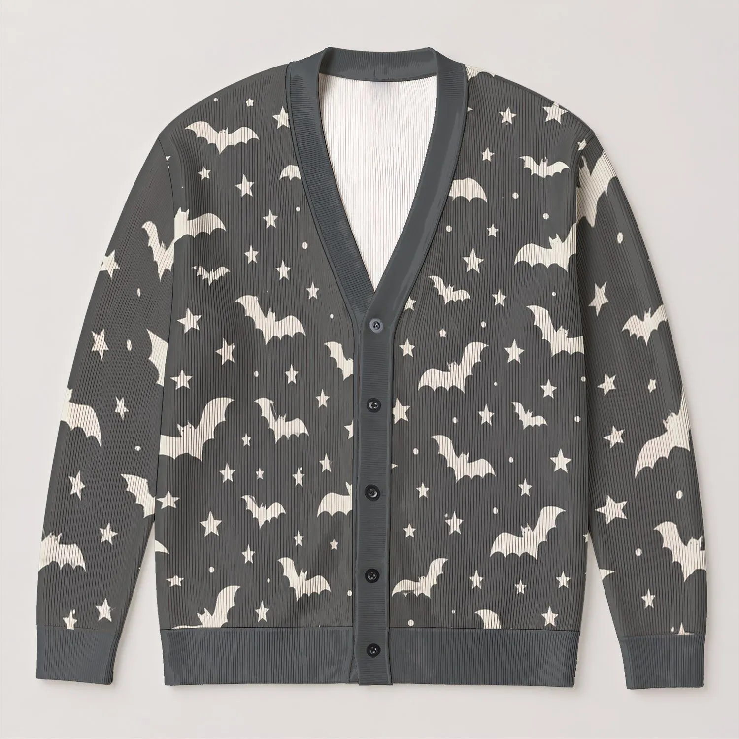 White Bats And Starry Skies For Halloween Night Out And Everyday Autumn Layering All-over Print Knitted Cardigan - 1