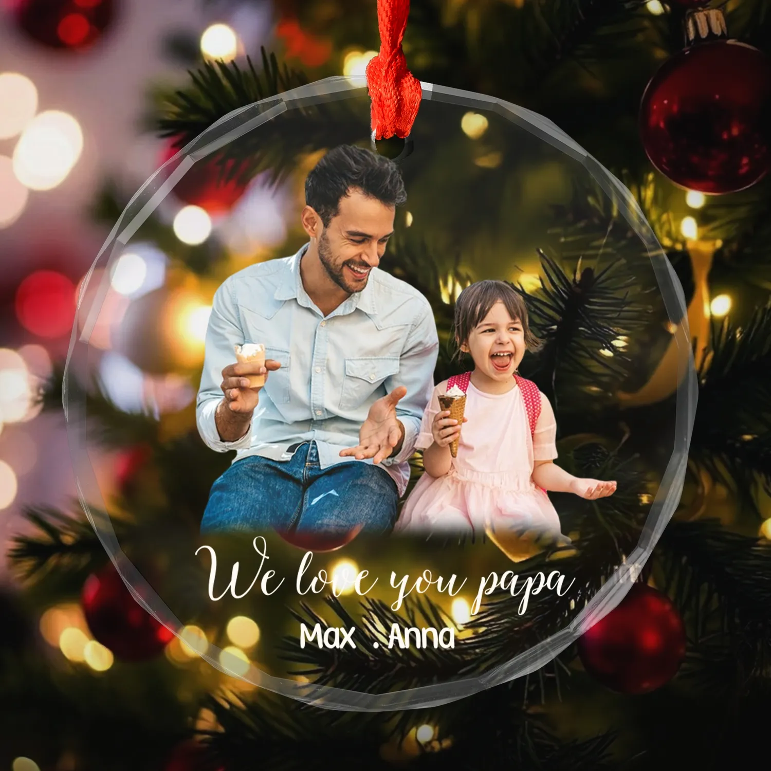 Personalized Dad Photo Glass Christmas Ornament – Custom Kids Names & Quote Keepsake, Gift from Kids - 1