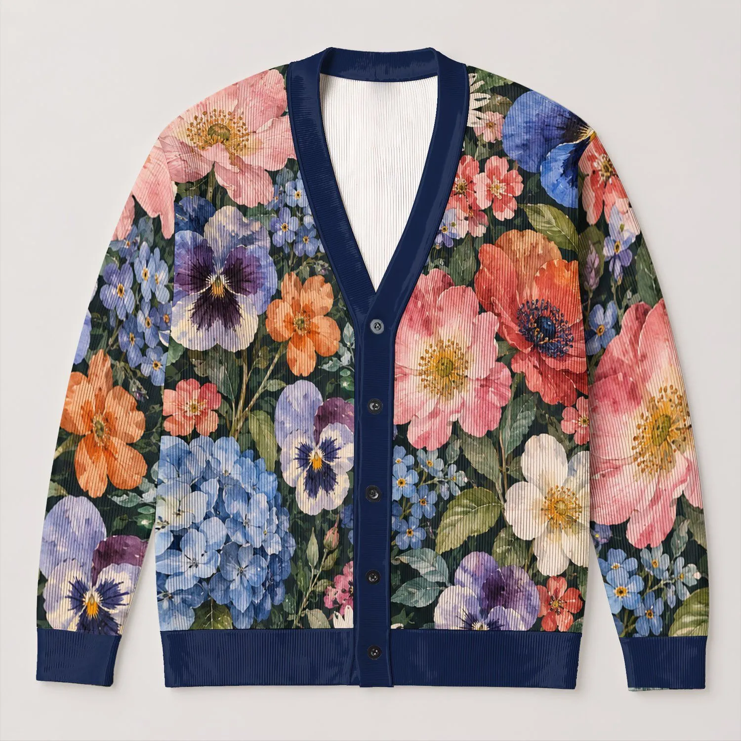 Watercolor Garden Blooms for Festive Carnival Celebrations and Everyday Colorful Style All-over Print Knitted Cardigan - 1