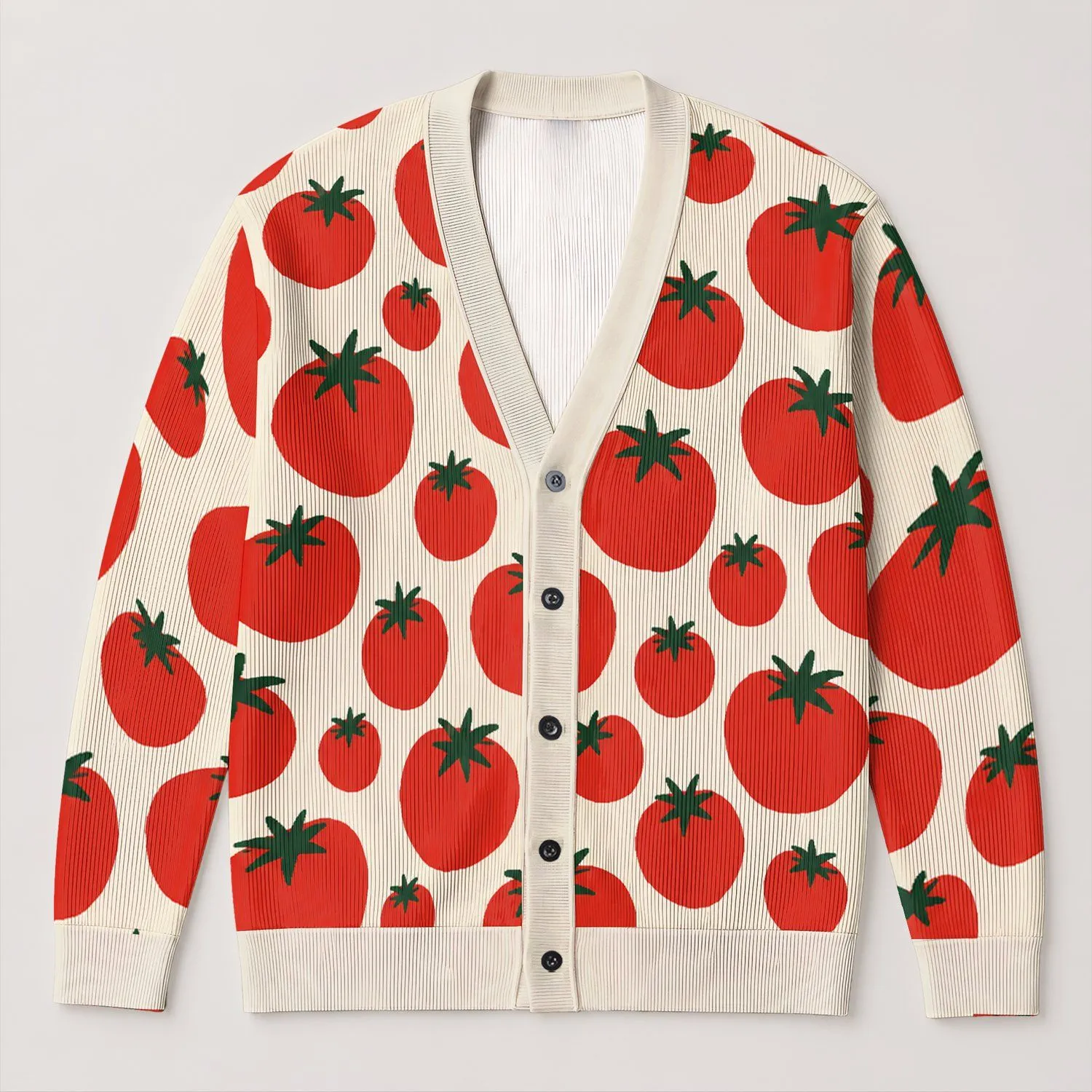 Bold Red Tomato Motif for Cozy Everyday Layering and Autumn Outings All-over Print Knitted Cardigan - 1