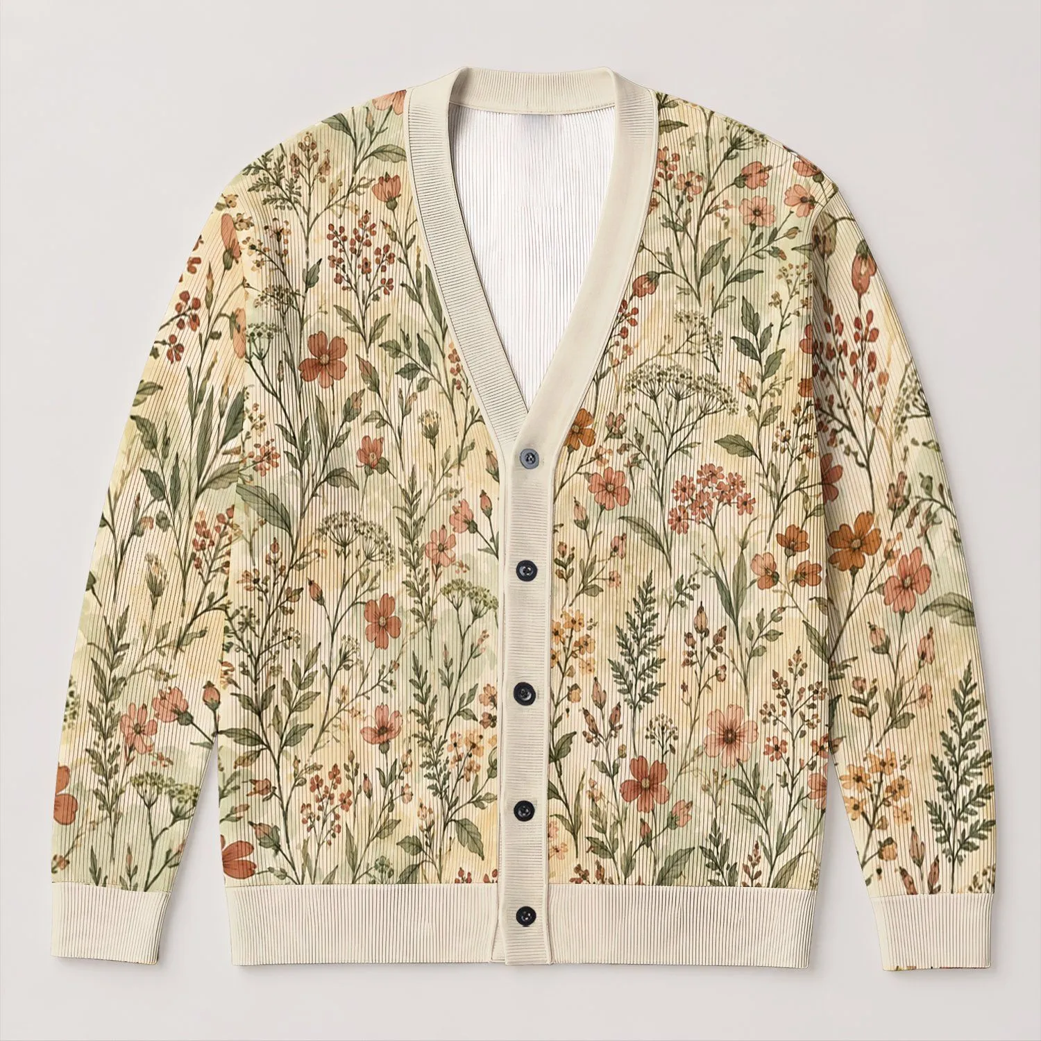 Wildflower Meadow Florals for Relaxed Everyday Layering and Women Who Love Nature All-over Print Knitted Cardigan - 1