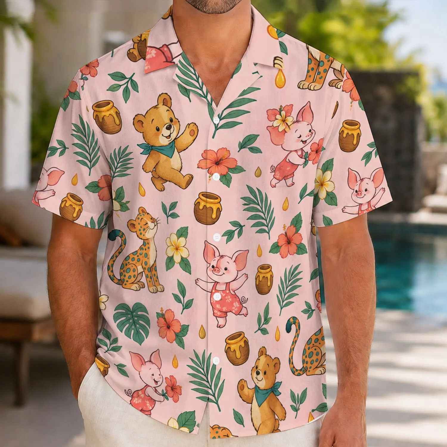 Honey-Loving Bear and Tropical Friends for Sunny Family Getaways and Island Adventures Hawaiian Shirt - 1