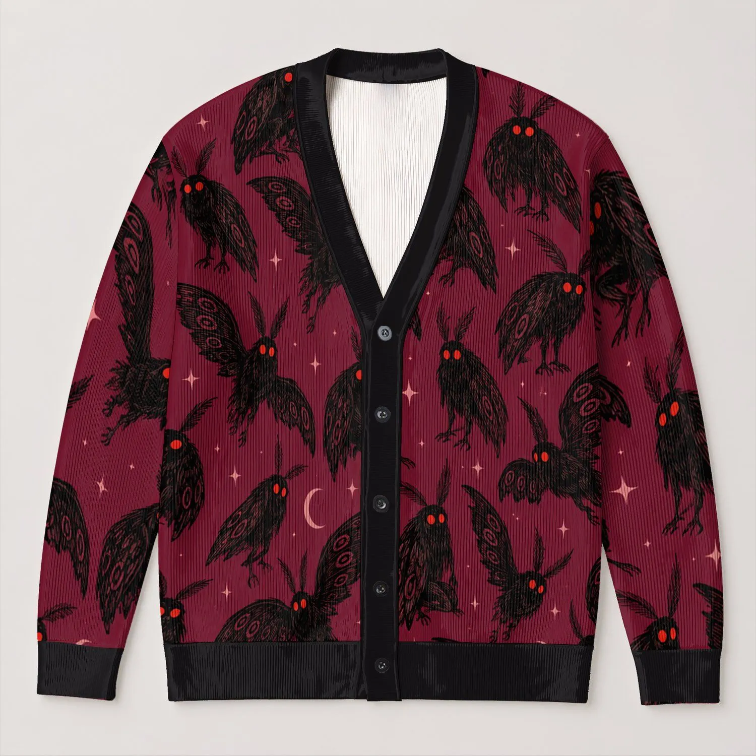 Mothman Halloween Night Creatures for Spooky Fall Layering and Teen Style All-over Print Knitted Cardigan - 1