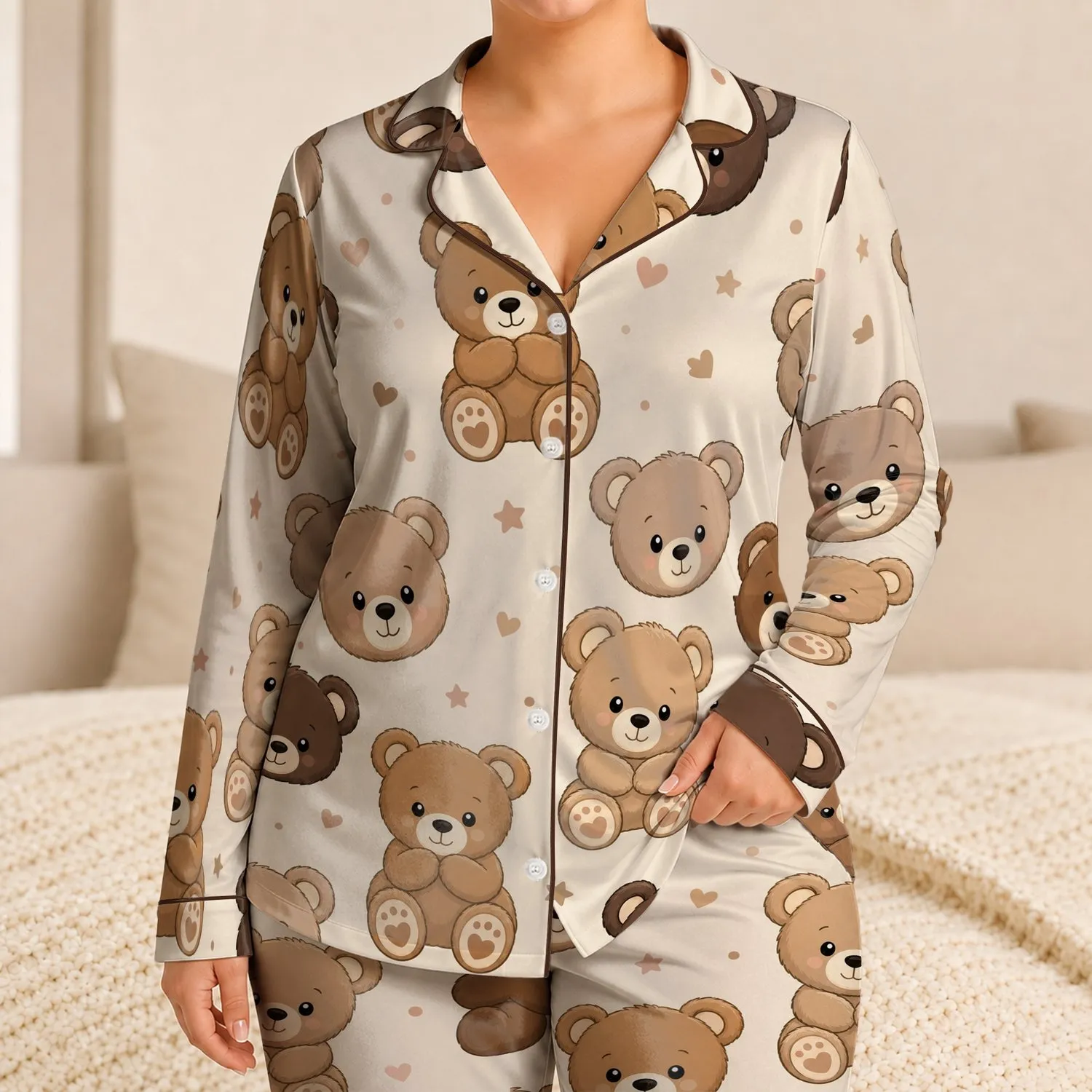 Vintage Teddy Bear Sleepwear for Cozy Bedtime Gifts for Women, Teens, and Moms At Home Satin Pajamas Set - 1