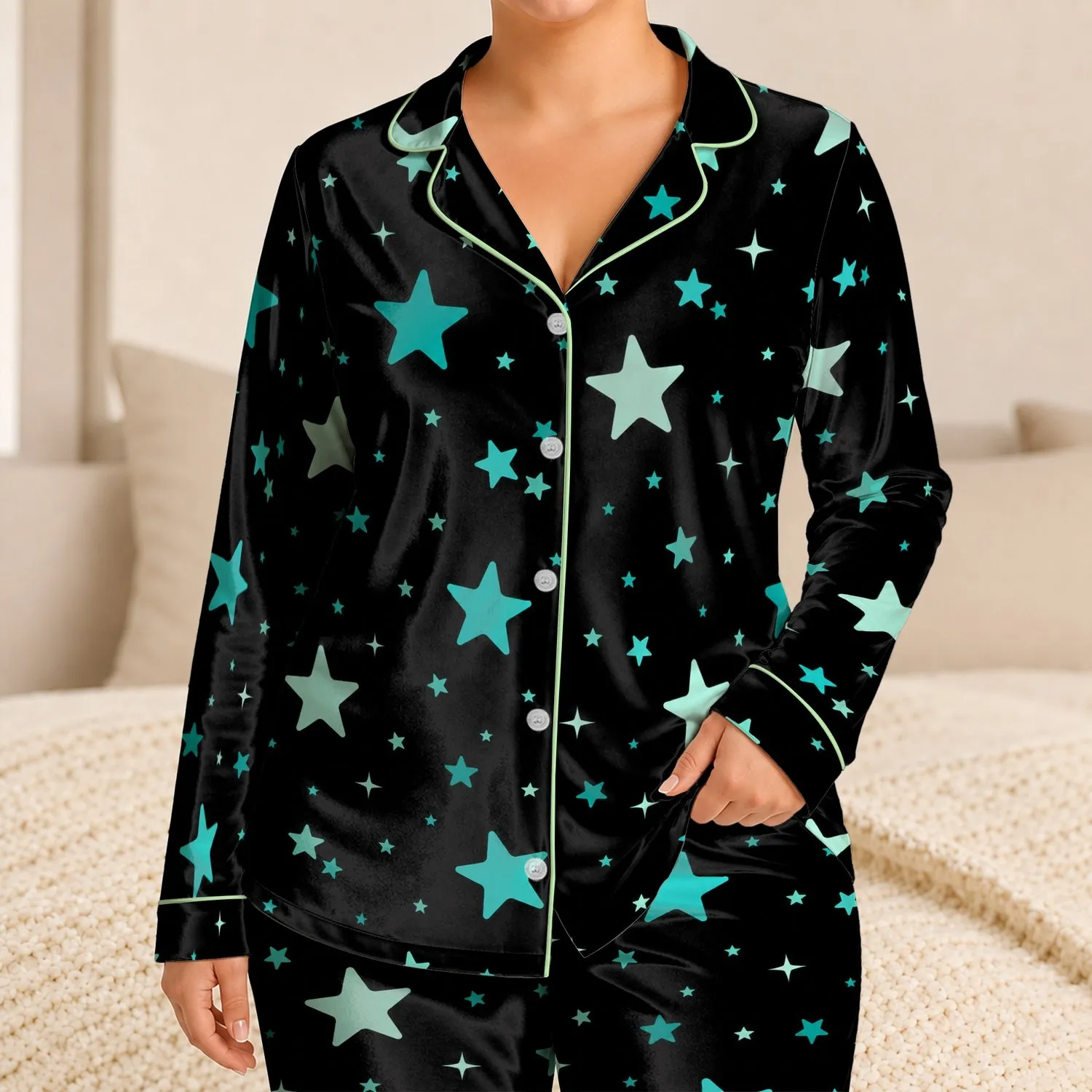 Midnight Star Scatter Cozy Bedtime Wear for Boys and Girls, Gift Ready for Sleepovers Satin Pajamas Set - 1